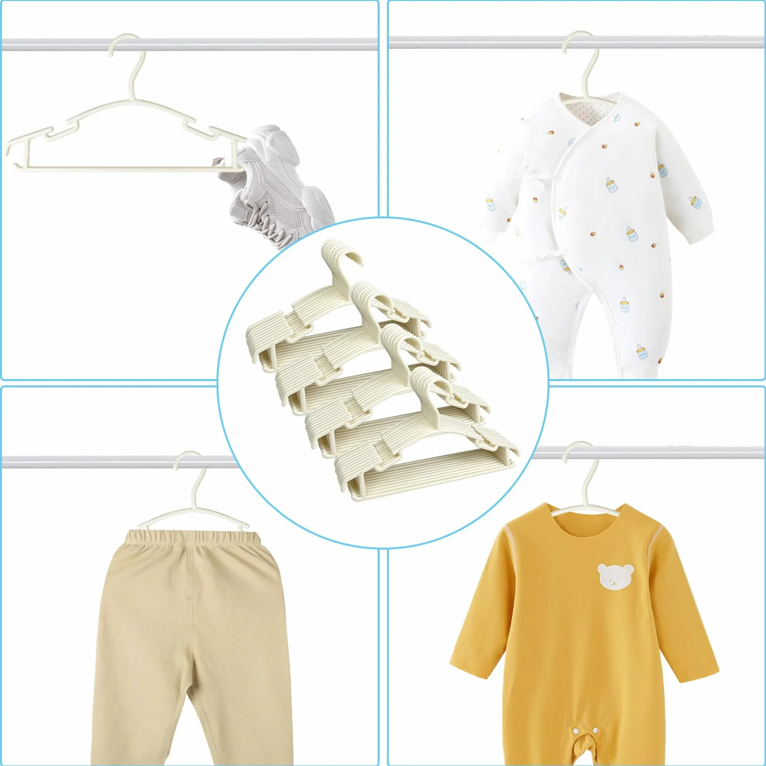 Lectorias Pack de 40 Perchas Ropa Bebe Blanco 28 cm, Perchas Infantiles con Ganchos para Ahorrar Espacio para, Perchas Niños Duraderas de Plástico para Ropa Infantil Pantalones Abrigos Faldas