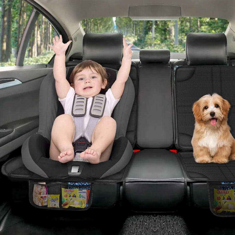 HOTUT Protector Asiento Coche, Universal Funda Coche Asiento, Antideslizante Impermeable Protector Seguro para Asiento Infantil, Compatible Isofix, con 2 Bolsillos de Almacenaje, para SUV, Sedán