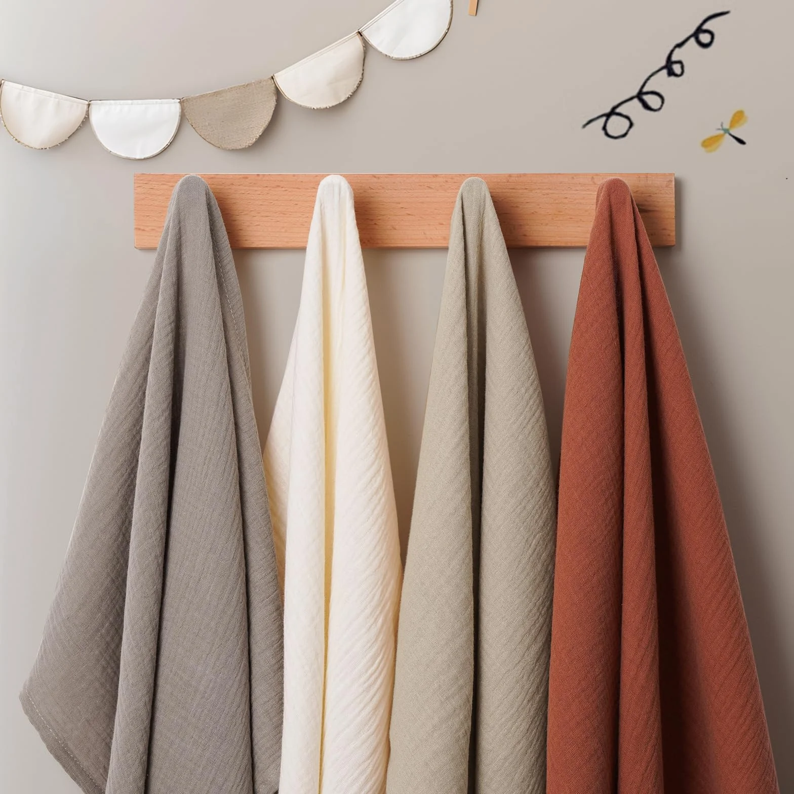 Muselinas Bebé Paño 60x60 cm, 100% Algodón Super Absorbentes Suave y Transpirable Gasas para Bebes Toallas Bebe de Muselinas para Recien Nacido Niñas Niños, 4 Piezas, Marrón