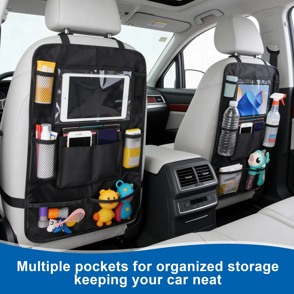 JIYANA 2 Piezas Organizador Asiento Coche Niños, Protector Asiento Coche en Tela Oxford 600D Resistente al Desgaste, Organizador de Asiento para Respaldo con 10 Bolsillos Multifuncionales