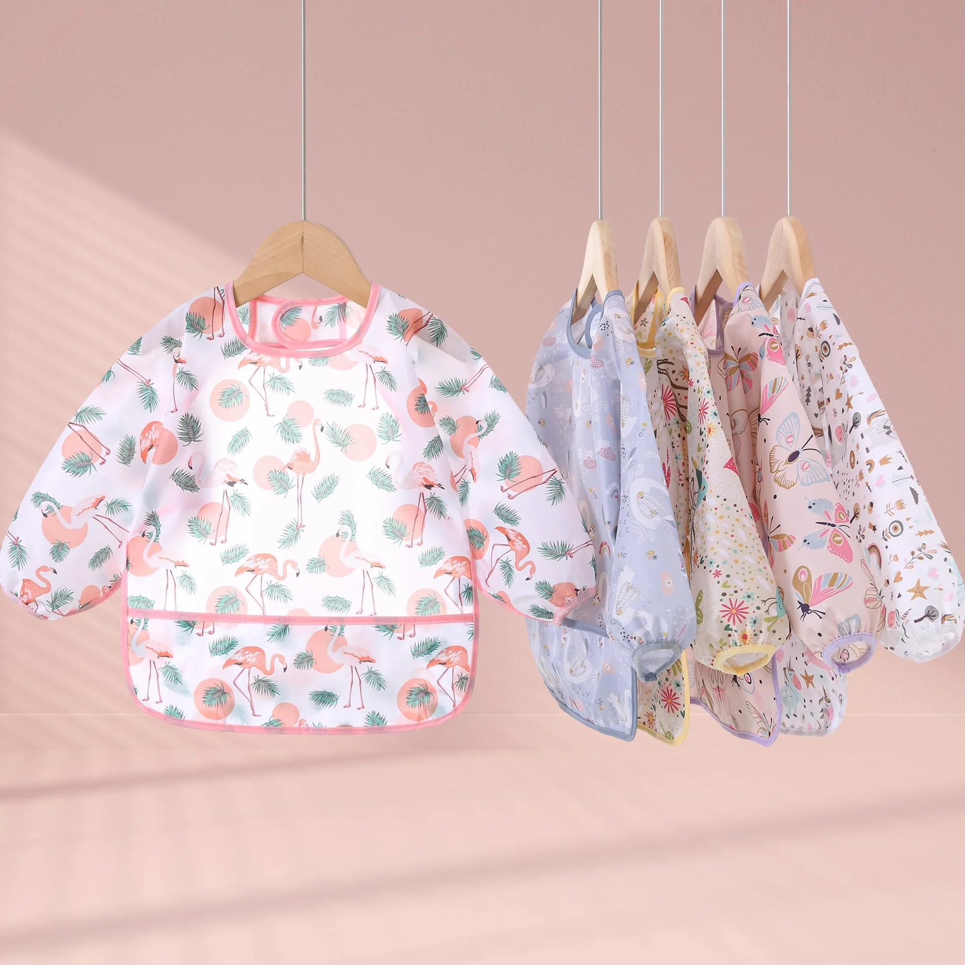 Babero con Mangas, 5 Paquetes Bebe Babero Impermeable Babetes Bebe para 3-30 Meses