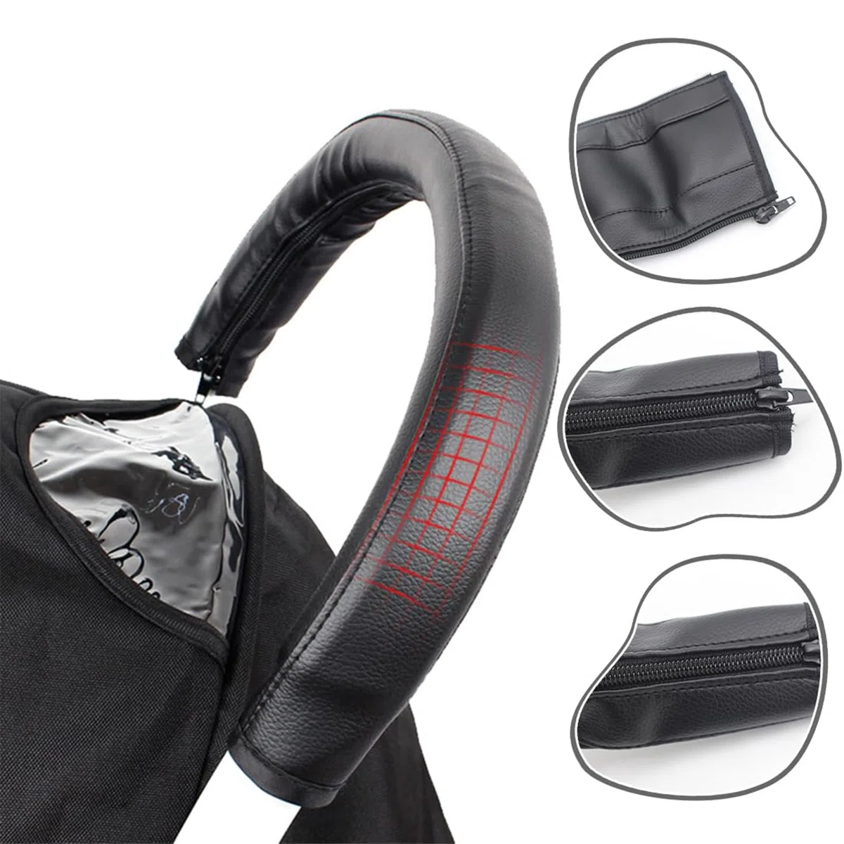 2 Piezas Funda Manillar Carro Bebe Universal, Funda Manillar Carro Bebe, Funda para Cochecito de Cuero PU, Cochecito Funda Manilla, con Cremallera, para La Mayoría de Los Cochecitos
