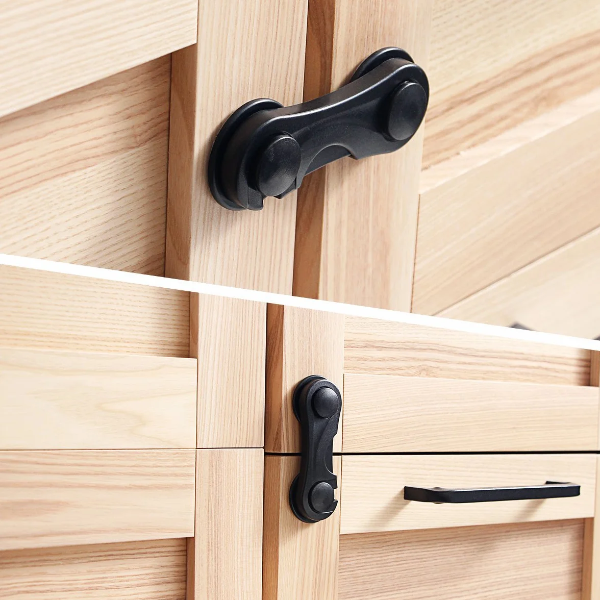 Juego de 10 cierres para puerta de bebé, para armarios, cajones, para niños, para cajones, versión actualizada para muebles, cocina, adhesivo fuerte, sin taladrar (negro)