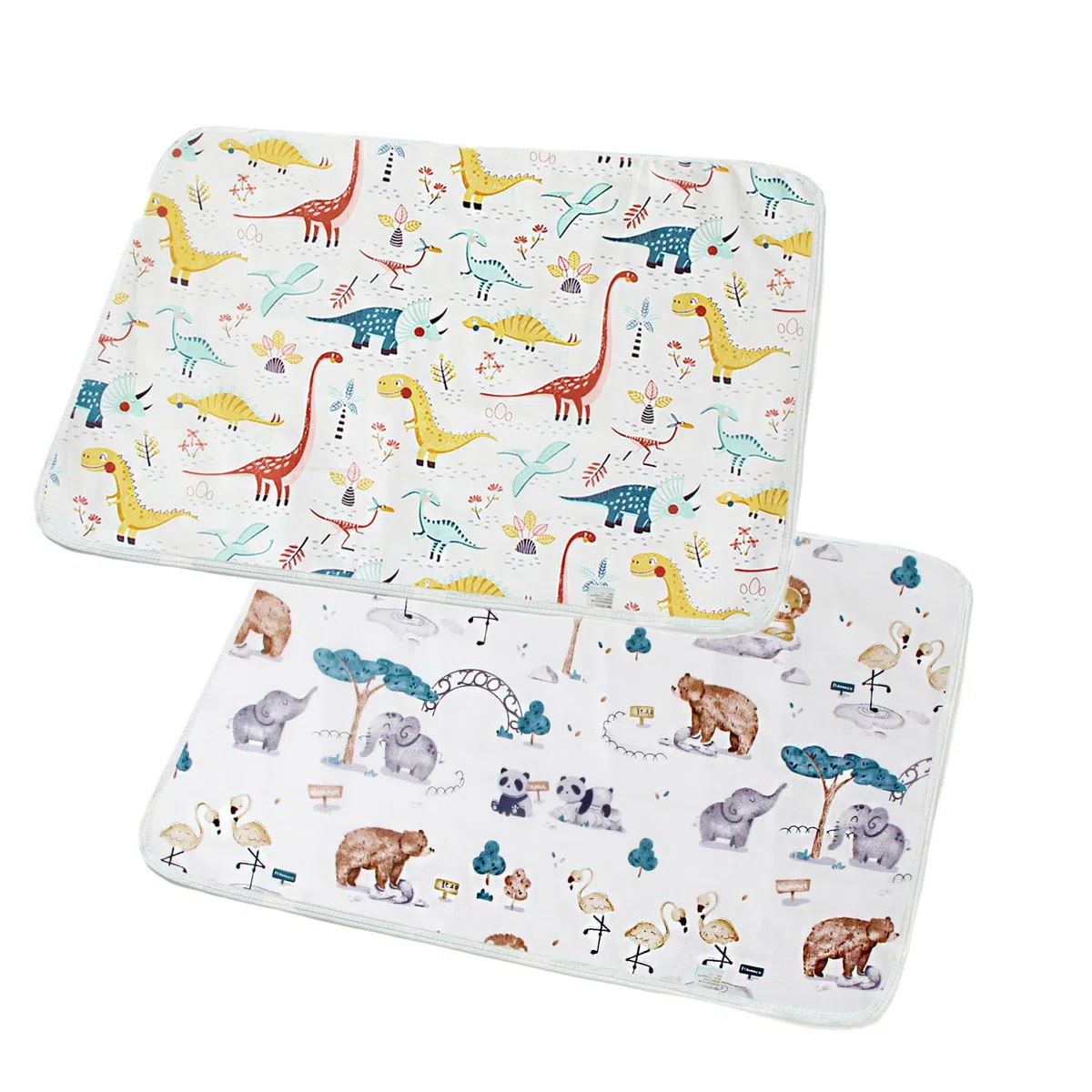 2 alfombrillas para cambiar pañales, lavables para bebés y niños pequeños, impermeables, transpirables y reutilizables, 50 x 70 cm (mundo animal, 50 x 70 cm)