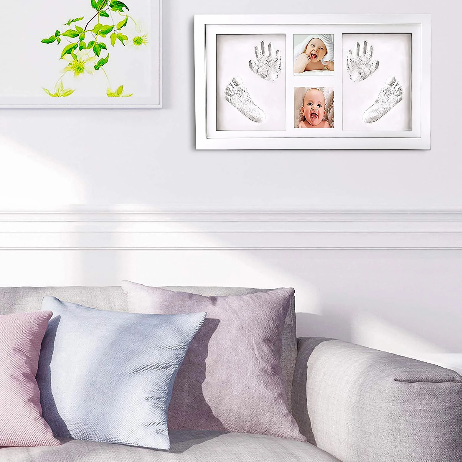 Kit de marco de fotos para huellas de manos y pies de bebé para niños y niñas recién nacidos, kit de huellas de bebé, arcilla de impresión segura para moldear con un marco de madera de primera