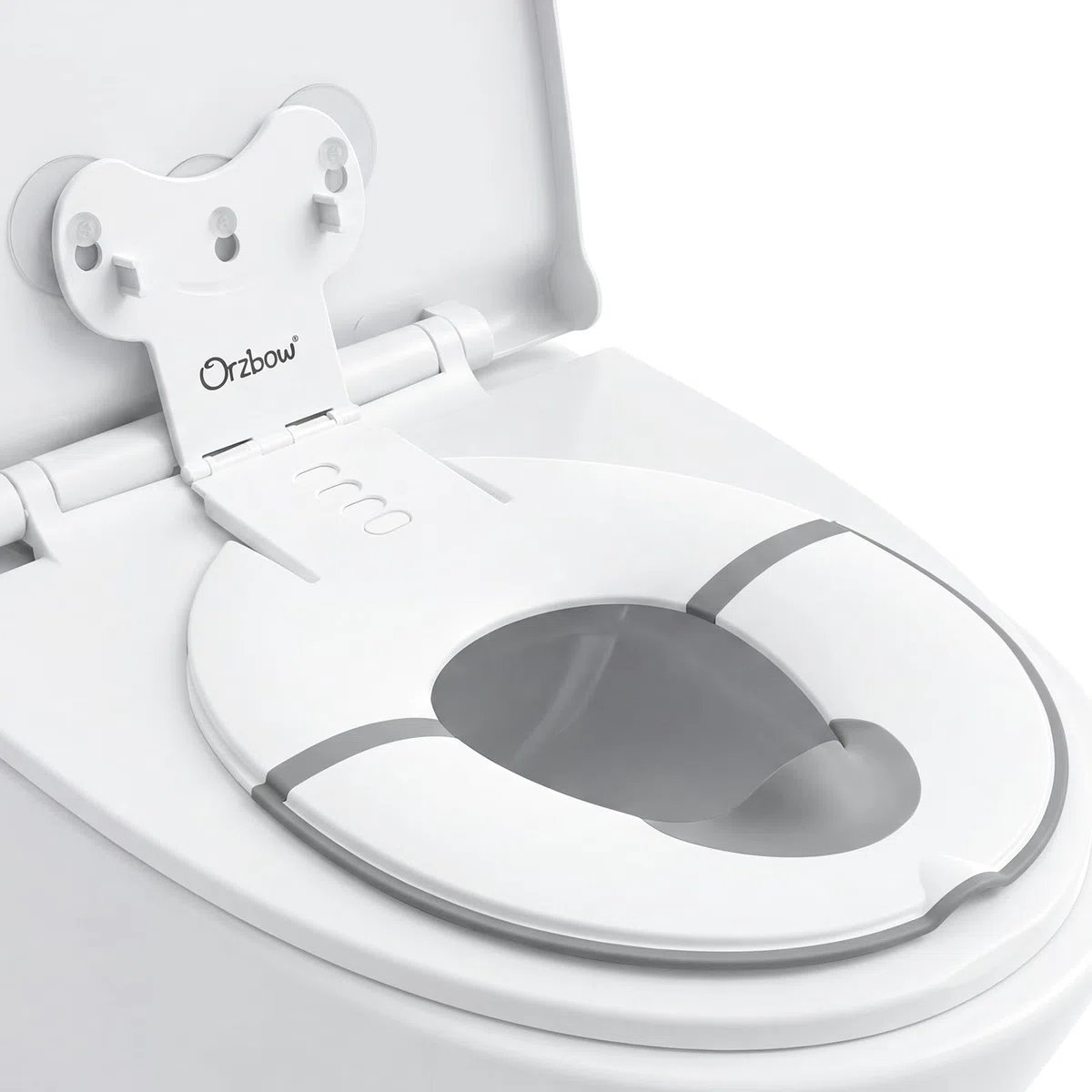 Orzbow Plegable Adaptador Wc Niños, Portatil Reductor Wc Niños con Barrera de Orina de Goma Blanda, Universal Adaptador Baño para Niños con Ventosa, Longitud Ajustable, Fácil de Instalar, Blanco