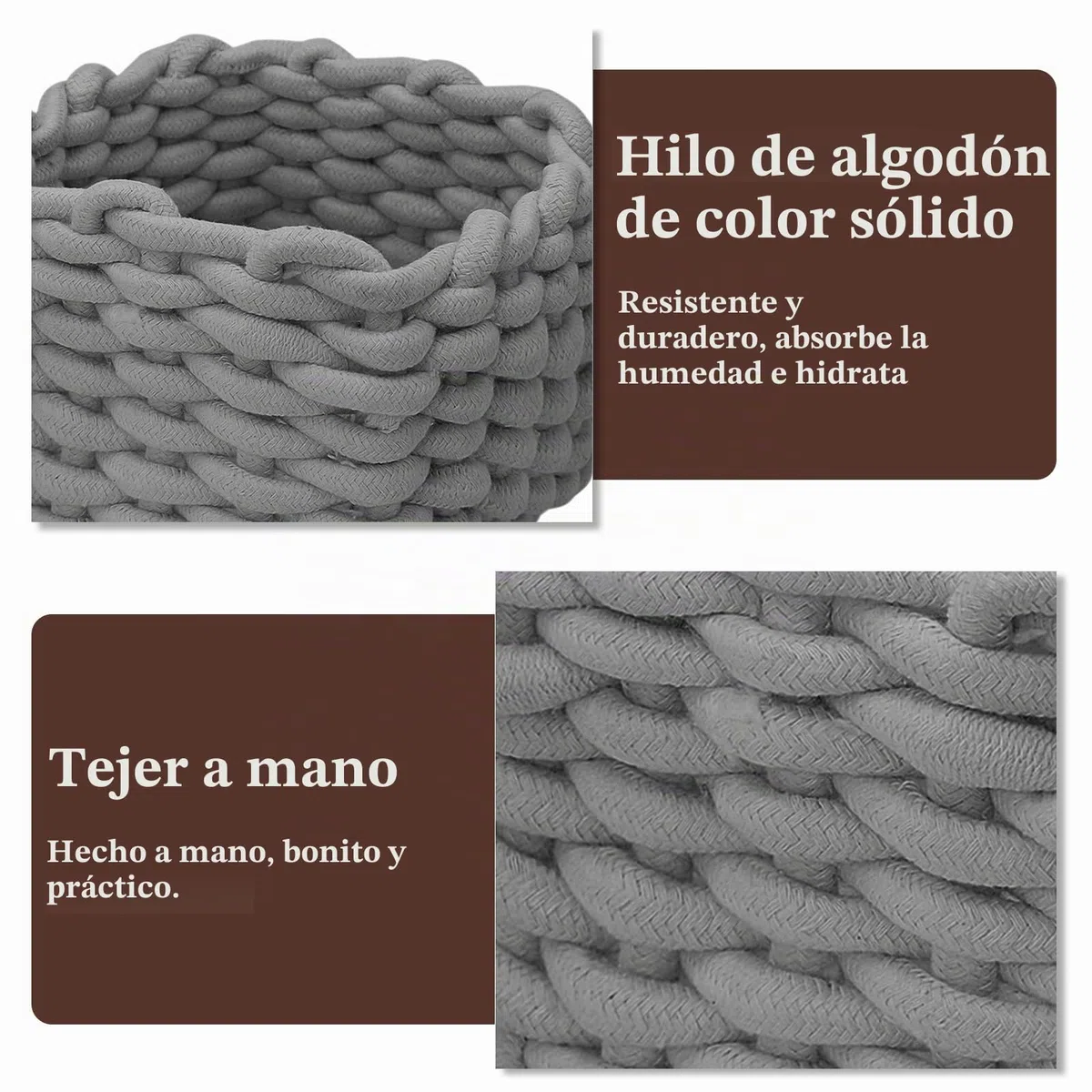 Cestas Almacenaje Gris, Pequeña Cestas Organizadoras Baño, Caja Organizadora en Mesa para Cocina y Dormitorio