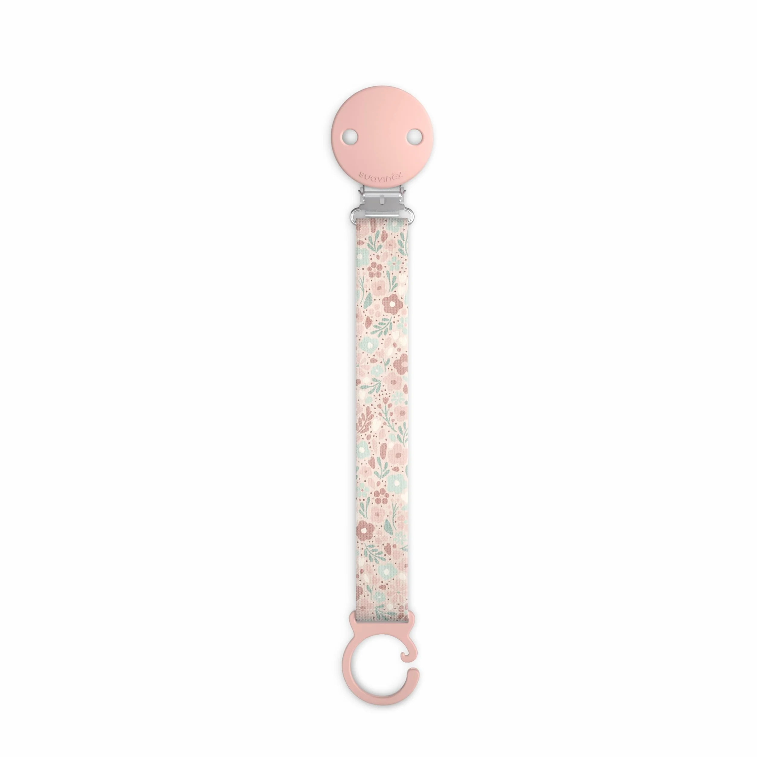 Suavinex, Chupetero de Tela para Bebés, Cinta con Diseño a Doble Cara, Cadena Chupete Bebé, Sujeta - Clip con Pinza, para Chupetes con Anilla. +0 Meses, Apto Recién Nacido, Wonder Flores Rosa