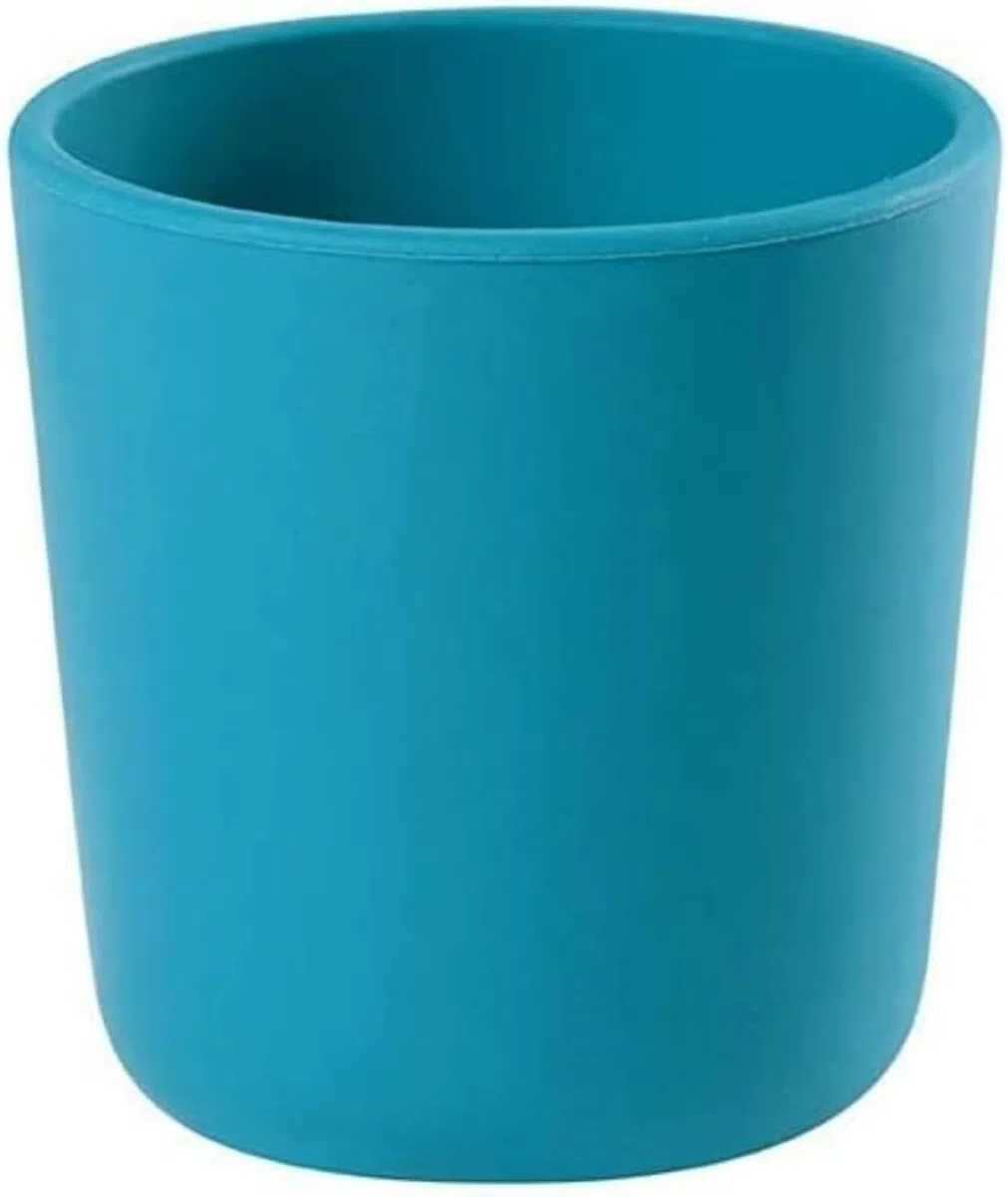 BÉABA Vaso/Taza de aprendisaje para Niños/Bebés, 100% Silicona, Material suave y muy resistente, Apto para microondas, azul
