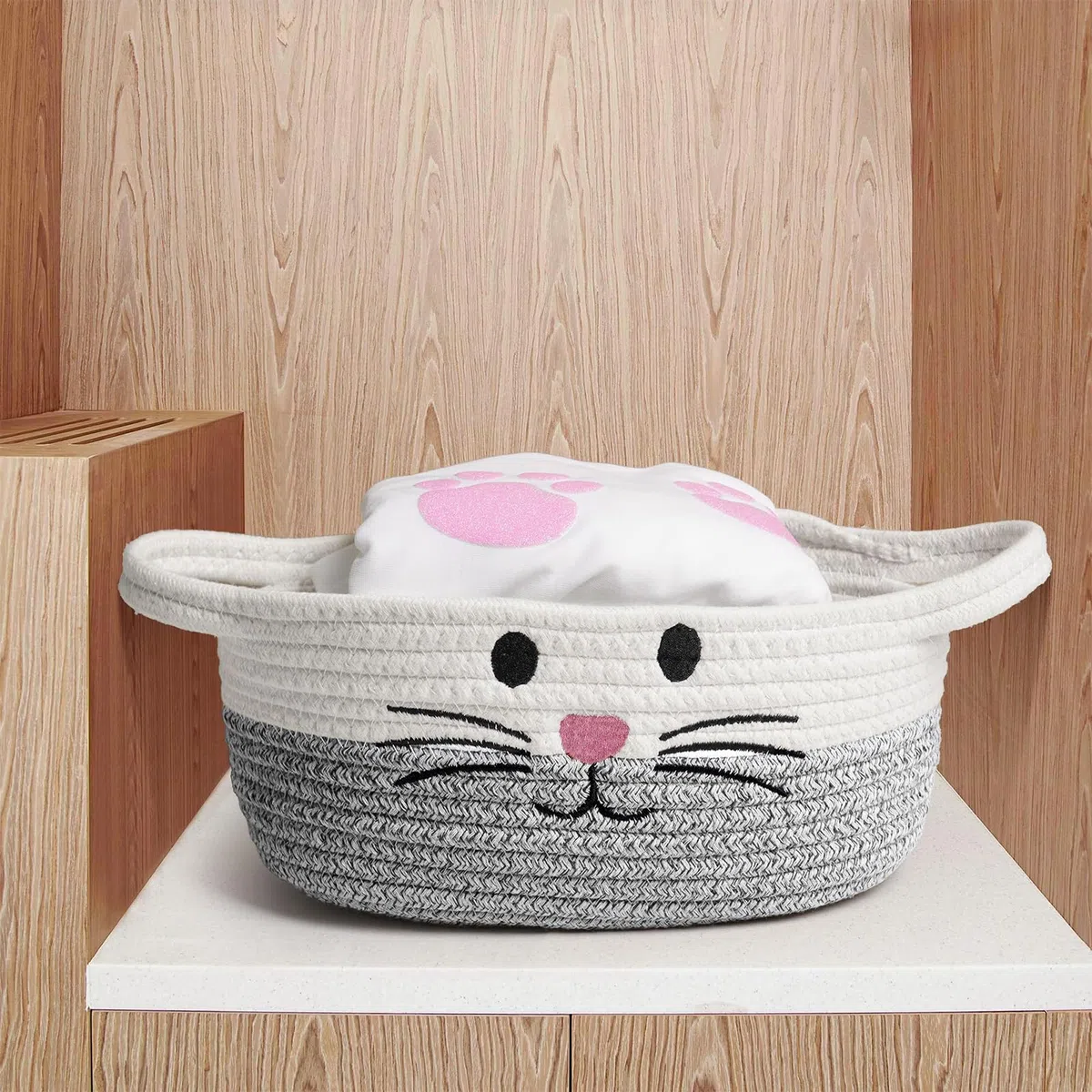 Cesta de Cuerda de algodón Trenzado Gris con Asas, Linda Cesta de Almacenamiento para habitación Infantil, Cesta de Regalo, Almacenamiento de Juguetes para Perros y Gatos