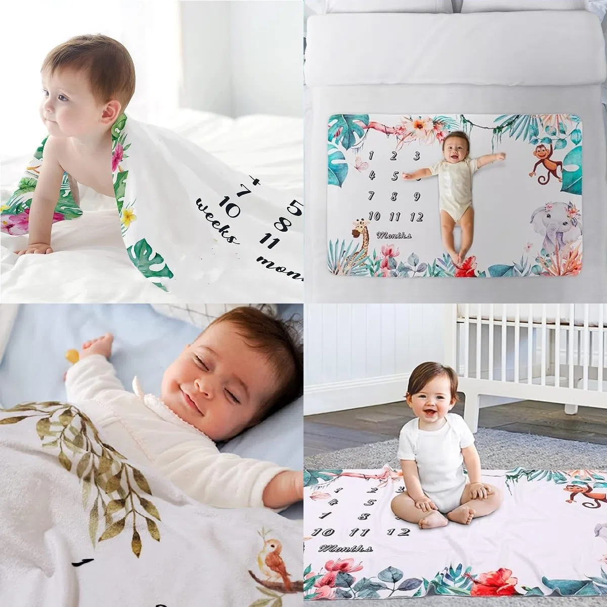 Tokaneit Manta de Forro Polar mensual para Niños, Bebé Hitos Mensuales, Fotografía Bebé, Recién Nacido Regalo Personalizado De Nacimiento para Nuevas Mamás, 150 x 100 cm