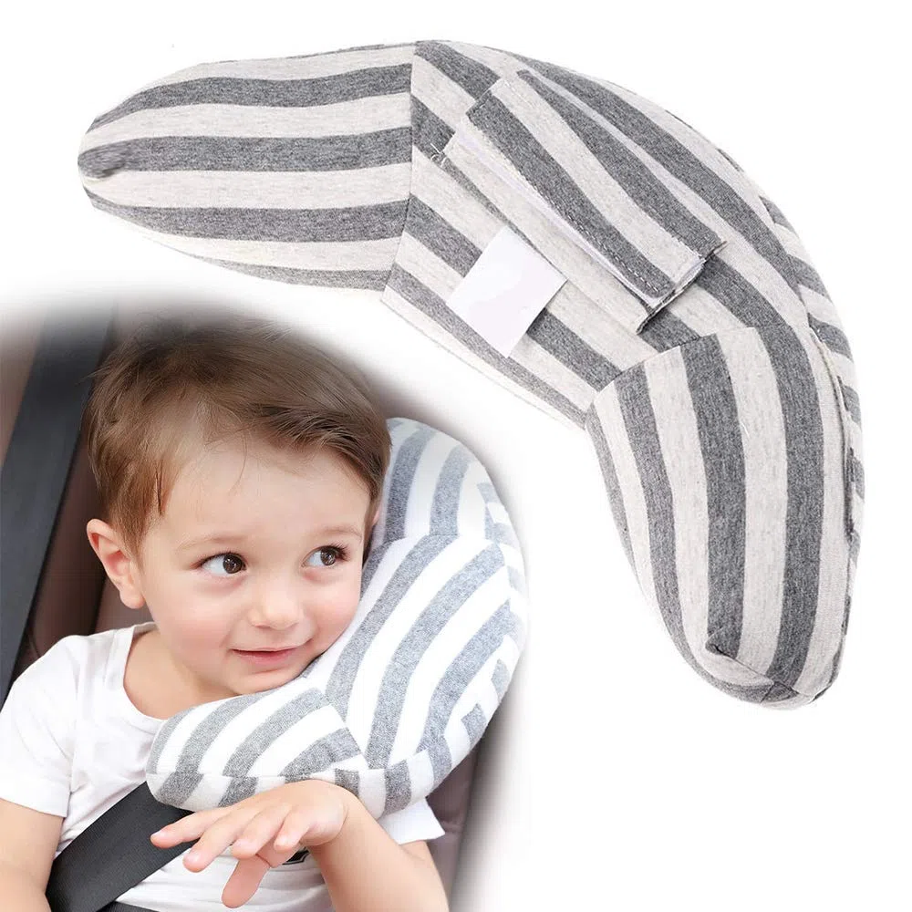 Almohada Para Bebé - Sujeta la Cabeza de Niños en Coche y Carrito 2 en 1 Reposacabezas Coche y Protector Cinturón Seguridad Para Bebés y Niños Accesorios Coche Niños (Gris)