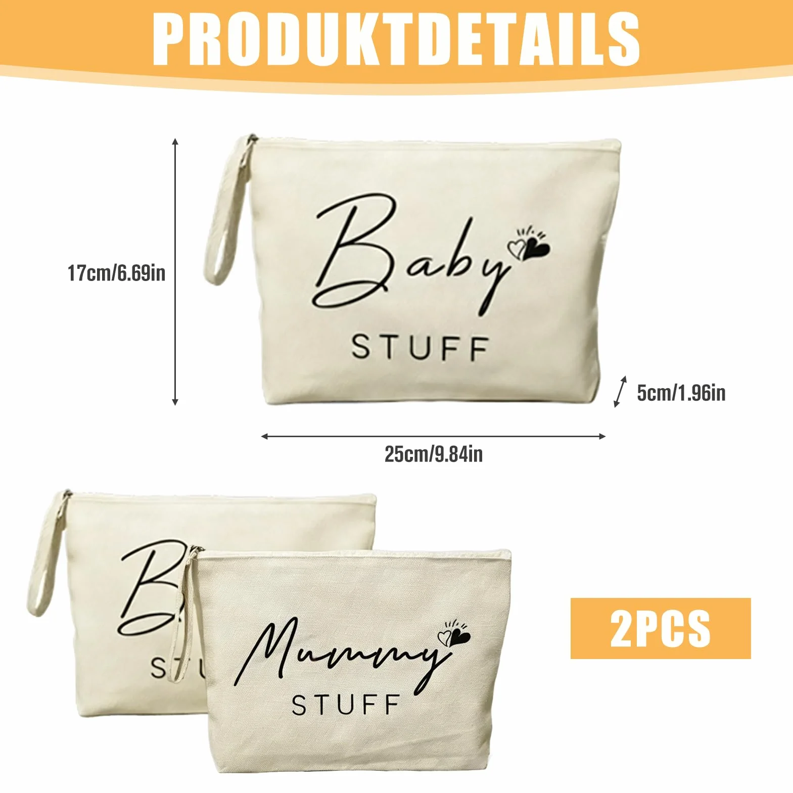 Juego de 2 bolsas de cosméticos con cremallera, regalo para embarazadas, cuidado del bebé, regalo para baby shower, nacimiento y hospitalidad
