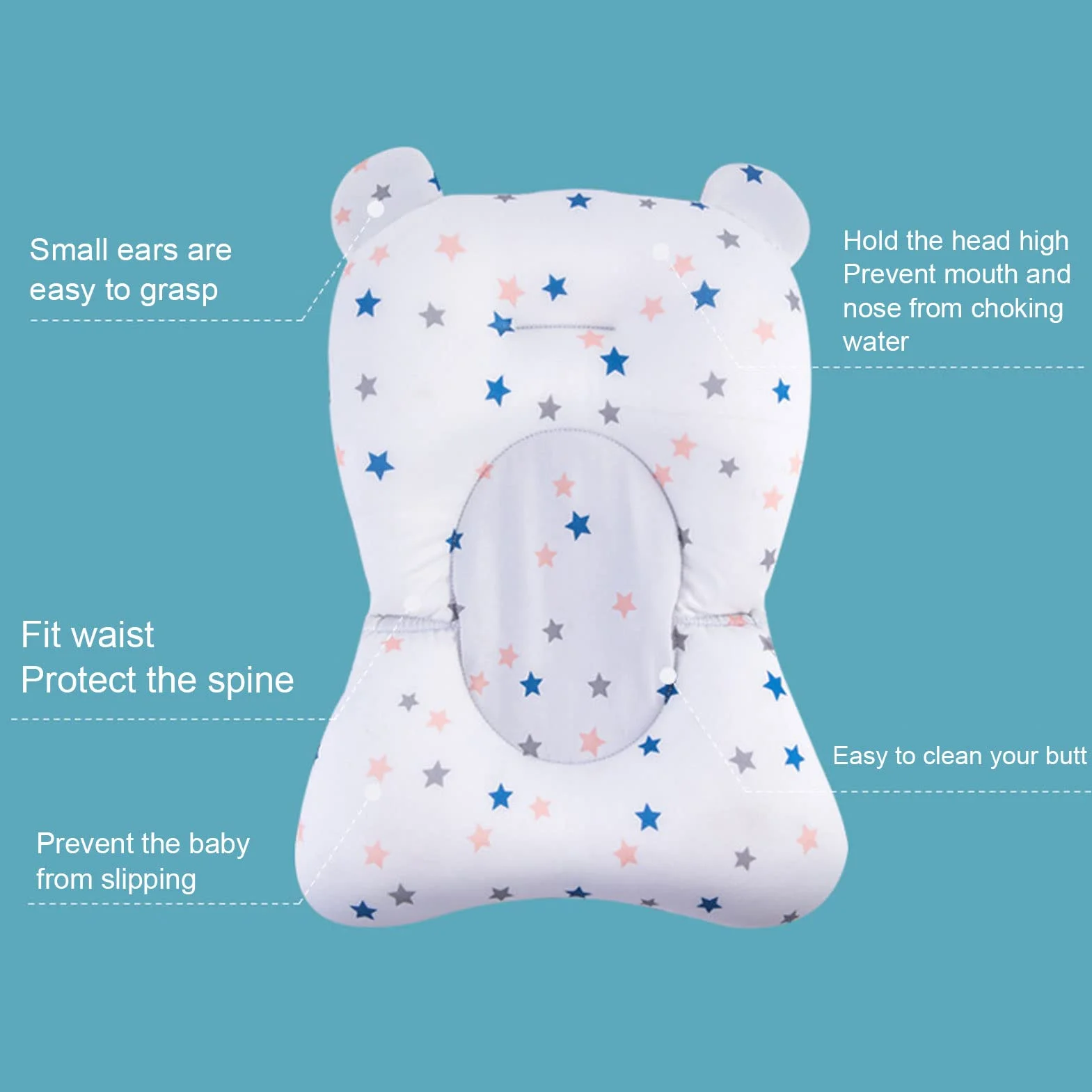 Asiento de Baño para bebé, Cojín para Bañera de bebé para Lavabo de Bañera para Recién Nacido, Soporte de Baño Ajustable Plegable Flotante para bebé, Fácil de Limpiar (estrellas