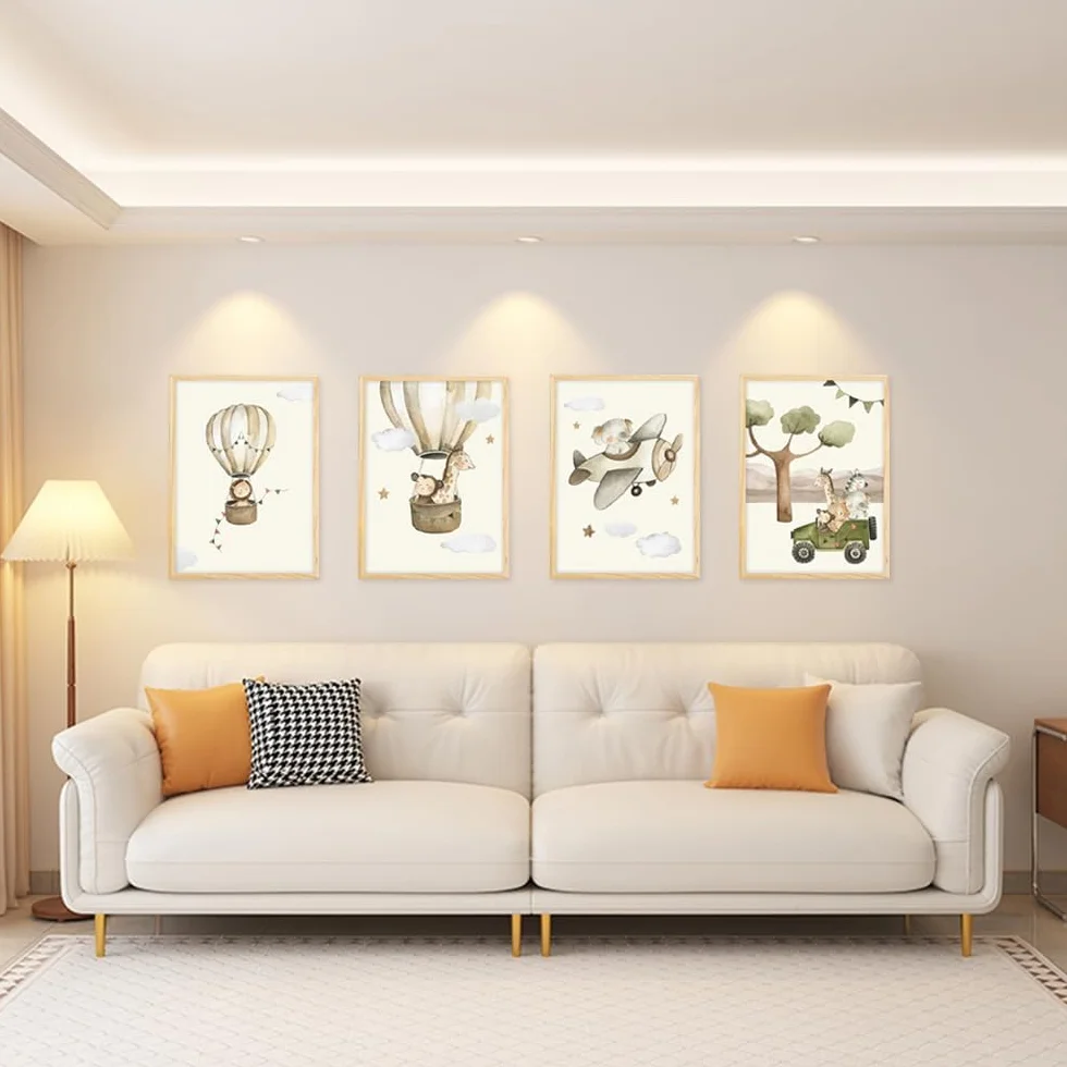 YunBey Juego de 4 Laminas Infantiles Cuadros Infantiles de Animales de la Jungla Sin Marco A4 Laminas Decorativas Pared Infantil para Habitación de Bebé