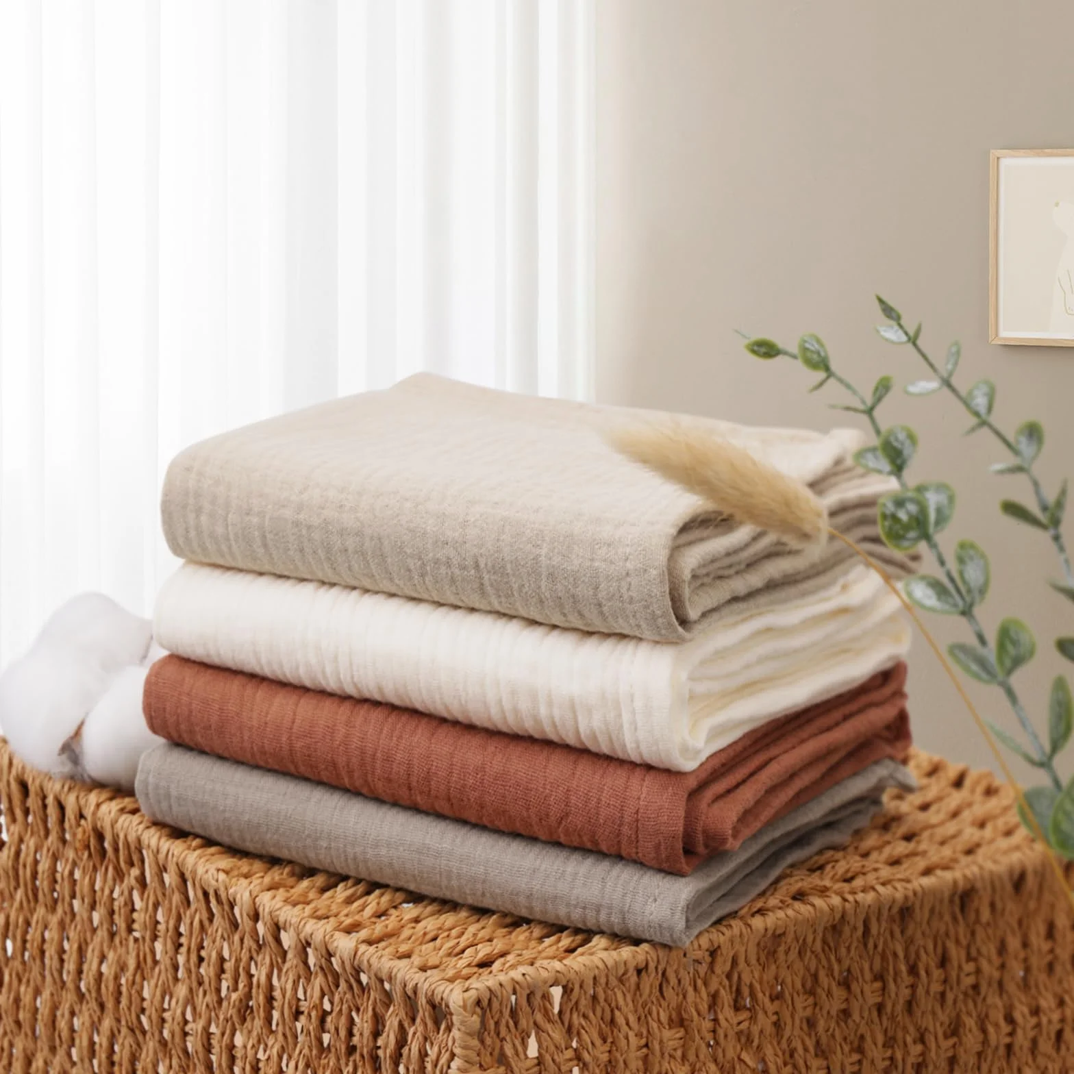 Muselinas Bebé Paño 60x60 cm, 100% Algodón Super Absorbentes Suave y Transpirable Gasas para Bebes Toallas Bebe de Muselinas para Recien Nacido Niñas Niños, 4 Piezas, Marrón
