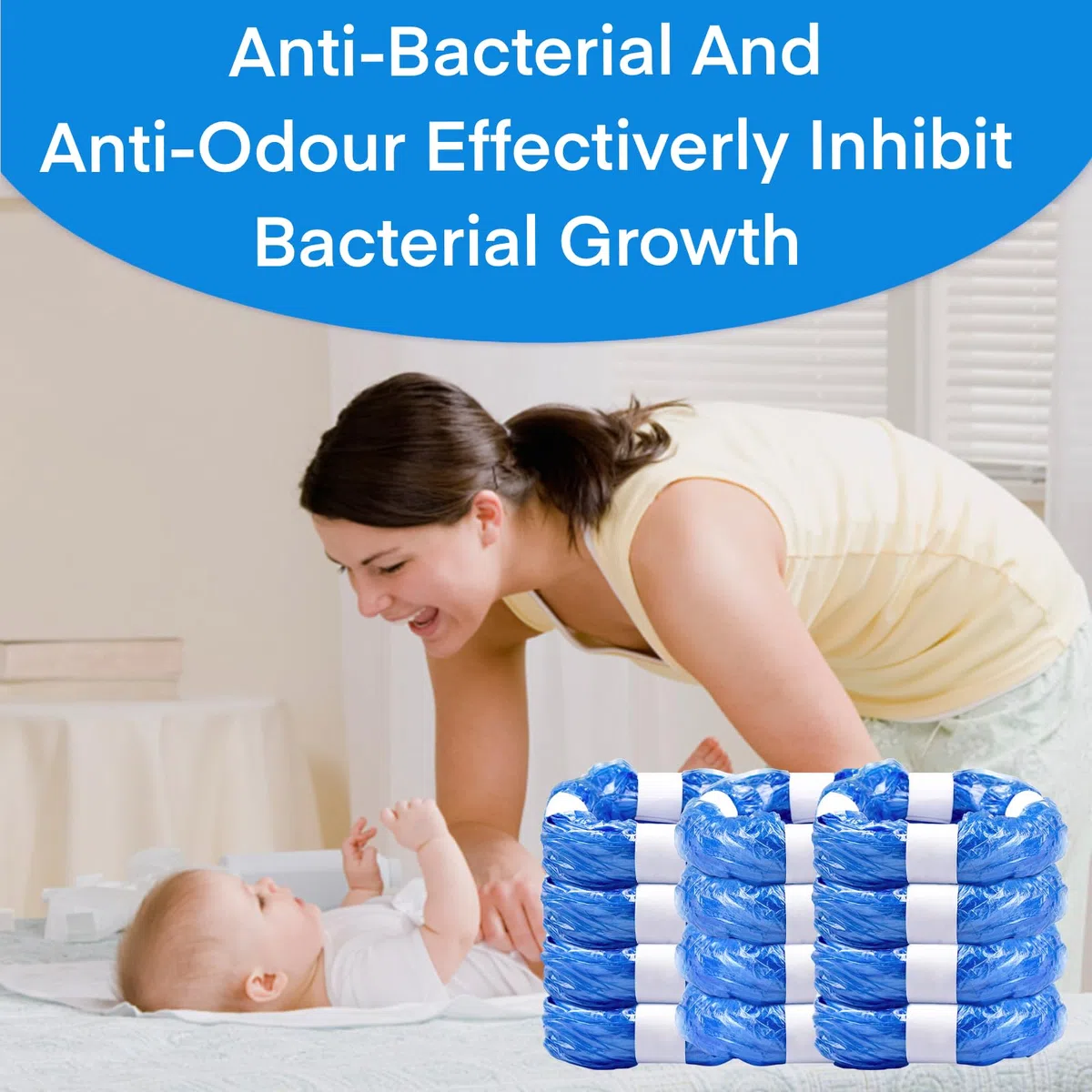 12 Recambios Contenedor de Pañales, 4,5M Recambios Papelera Pañales,Bolsa de Relleno para Papelera Pañales Bebe Compatible con Tommee Tippee,Angelcare, Foppapedretti,LitterLocker,etc.(Azul)