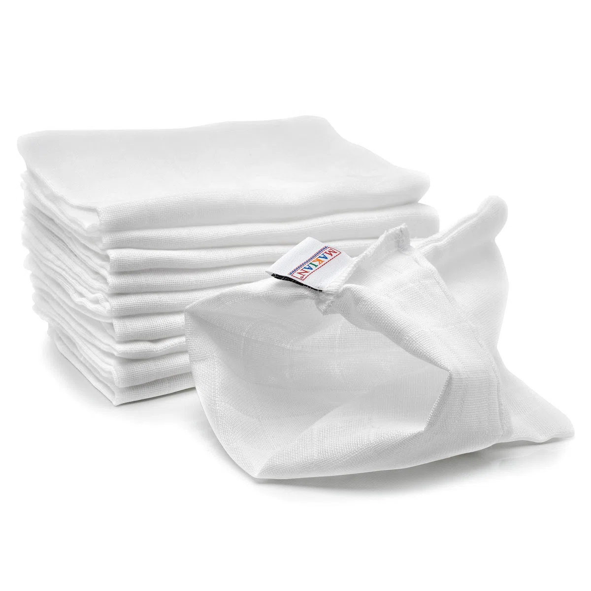 Makian Manoplas baño bebe Set 10 Ud. / Muselina facial 17x20 cm / Gasas bebe algodon / Muselina bebe blanca Certificado Oeko-TEX, lavar a 90°C - blanco