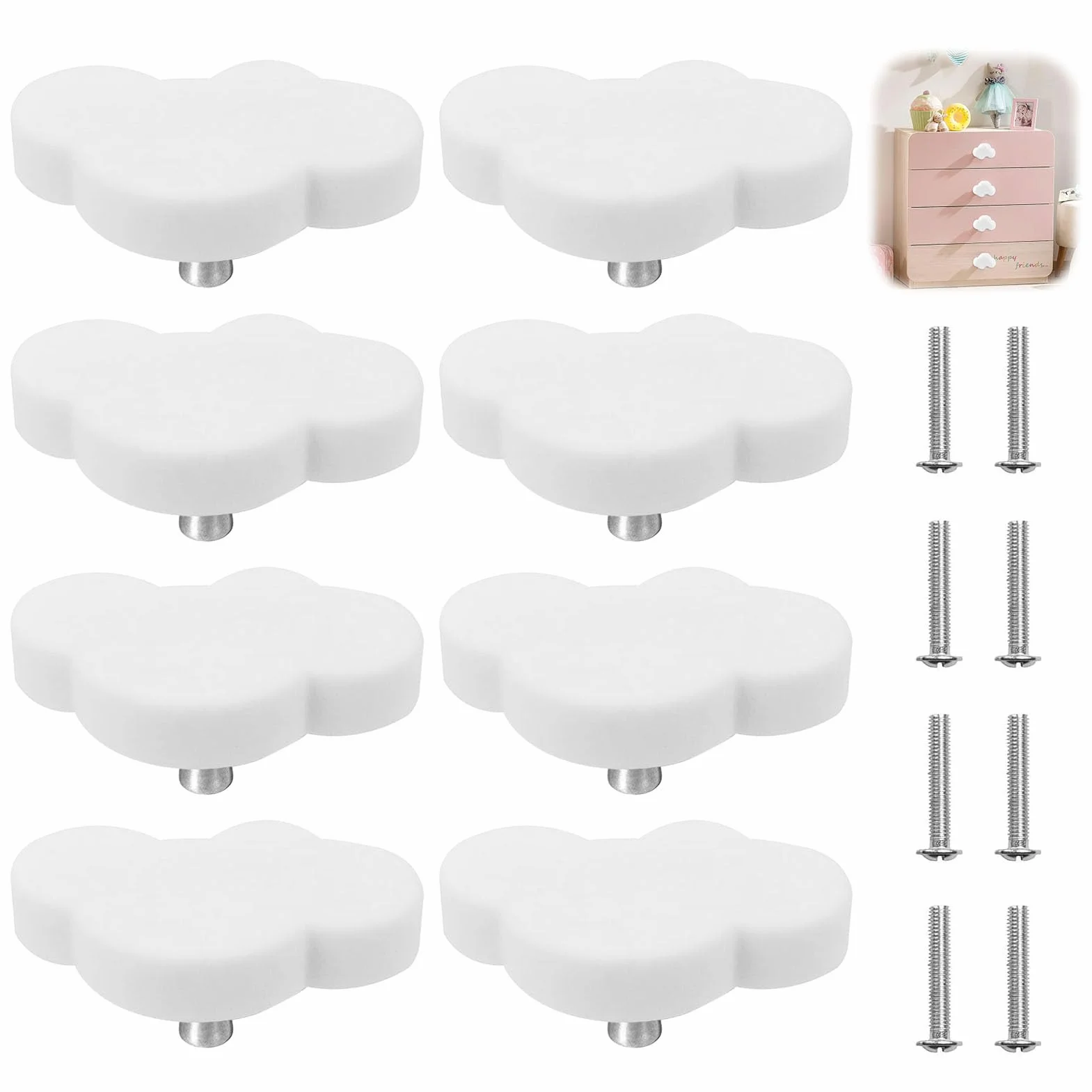 8 Pomos de Armario Con Forma de Nube Para Habitación de Niños, Diseño de Dibujos Animados, Tiradores de Muebles y Cajones Con Tornillos