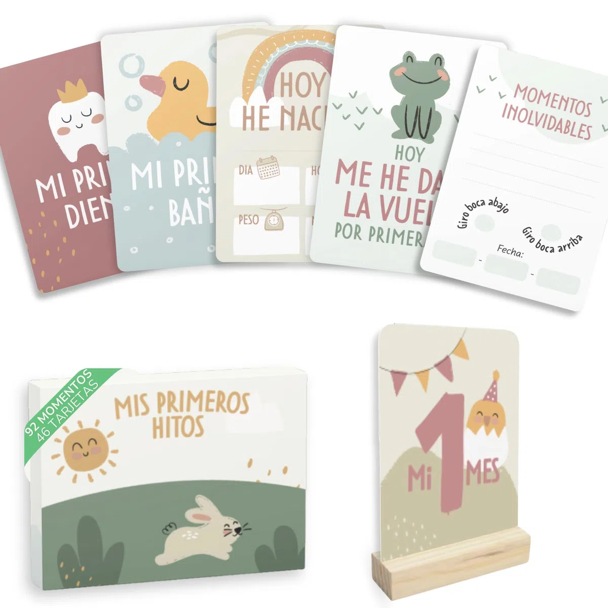 HUBORNS – Tarjetas cumple mes bebé “Mis primeras veces”, set de 46 tarjetas para fotos y recuerdos, regalo original para recién nacidos y padres primerizos con caja premium de regalo