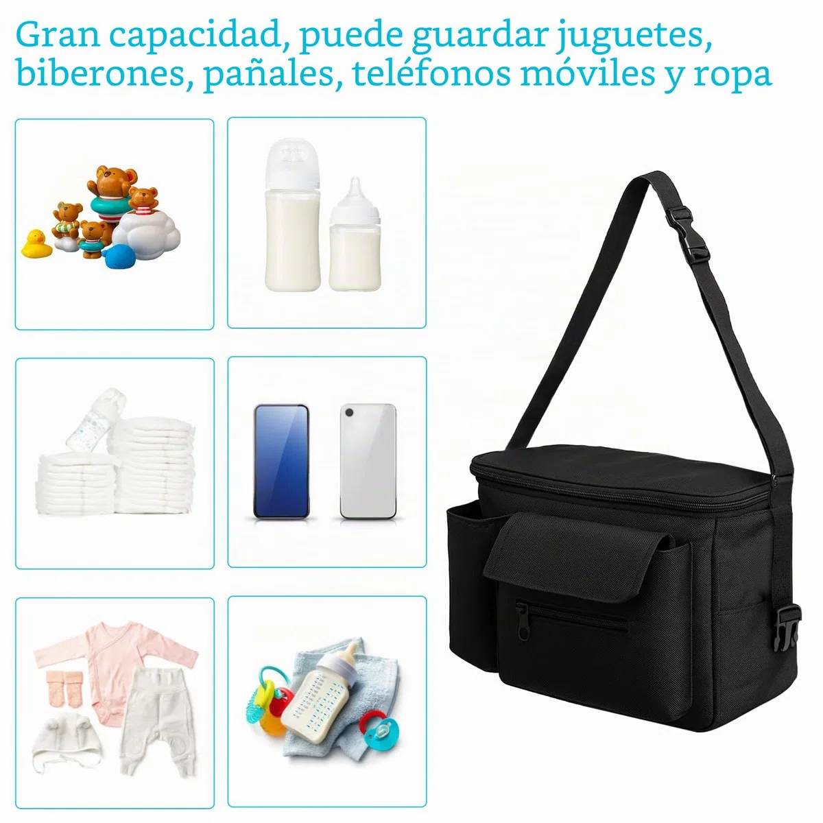 bolsa carro bebe, bolso carrito bebe, bolso para carro bebe, bolso bebe, bolsa carrito bebe, bolsos carro bebe Compatible con Doona, Baby Jogger y Uppababy (negro)