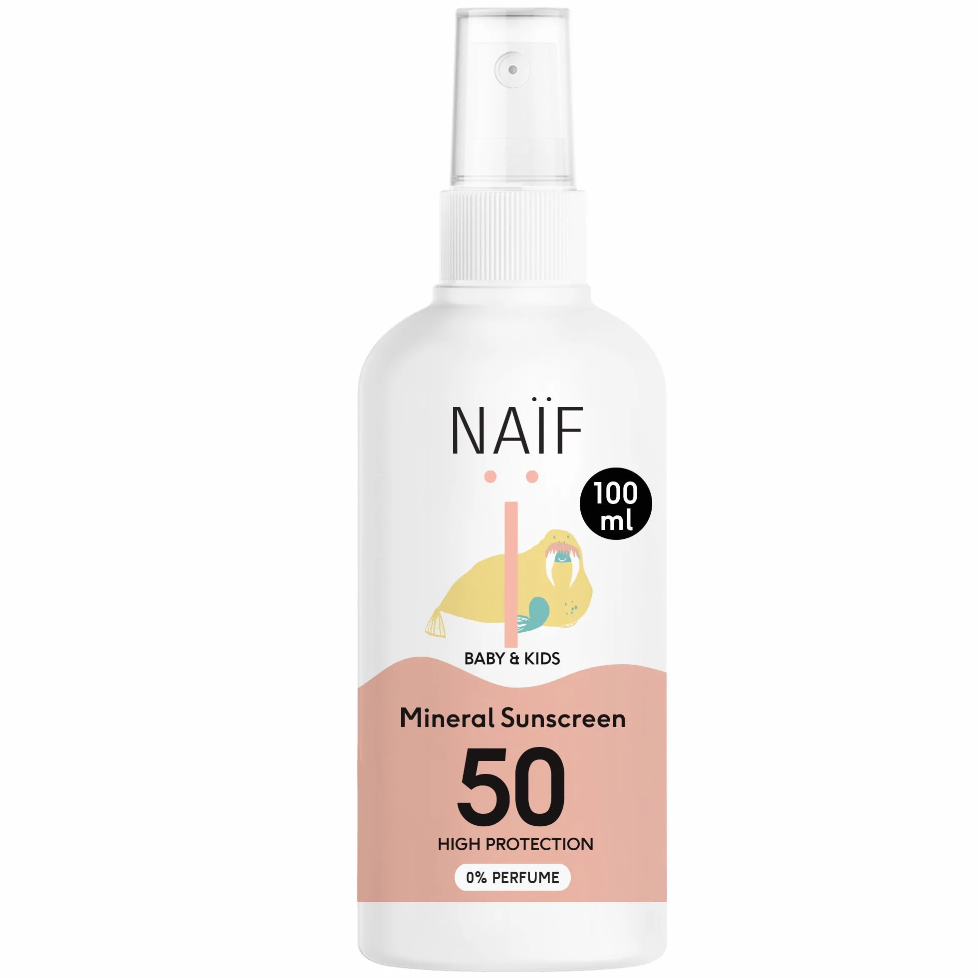 Naïf - Spray protector solar mineral - Bebé y niño - 0% perfume - FPS 50 - Spray sin octocrileno - Protección UVA y UVB - Resistente al agua - Dermatológicamente probado - Sin microplásticos - 100 ml