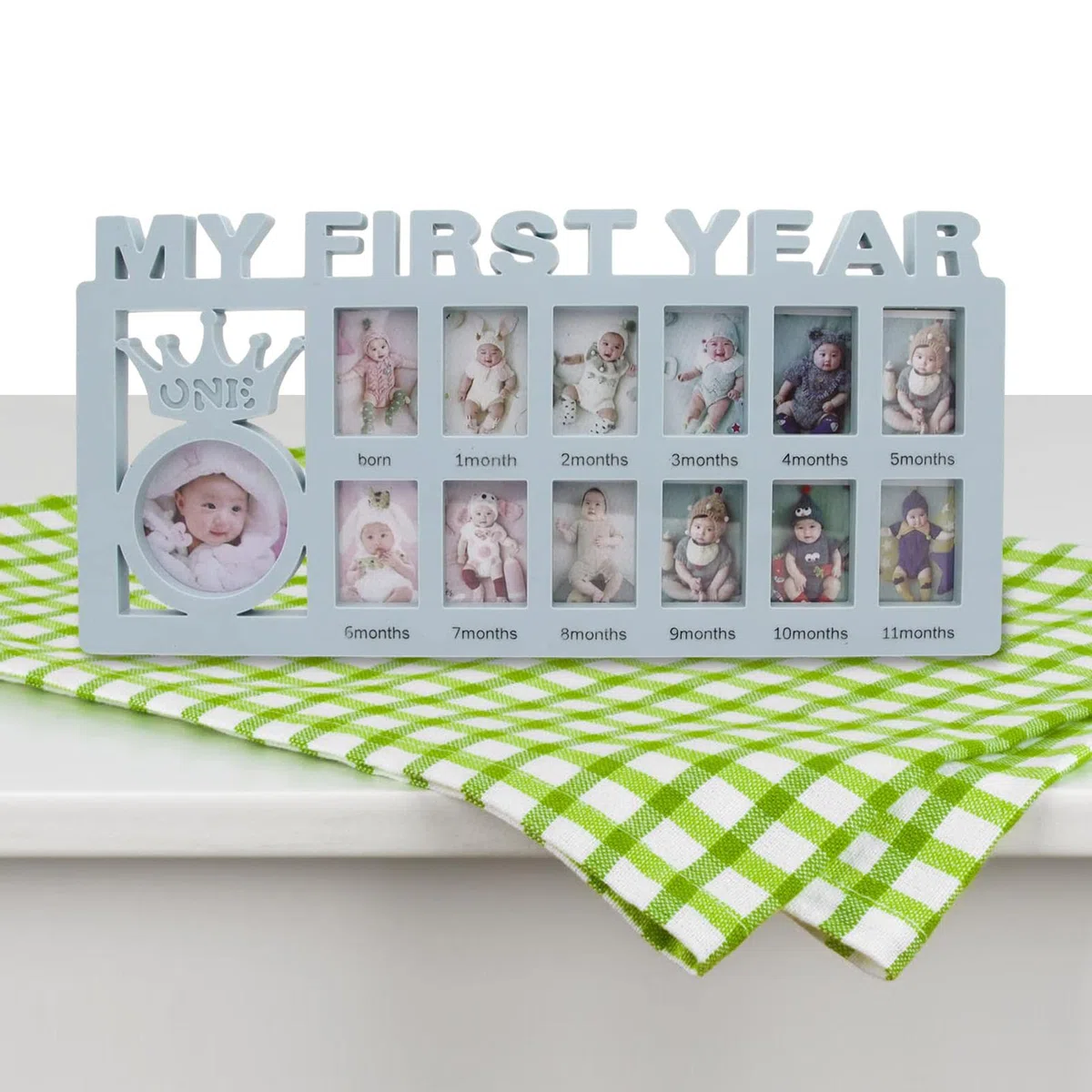 Marco de fotos de primer año, marco de fotos para bebé, marco de fotos de 12 meses para bebé, marco de fotos de recuerdo para bebé, regalo de nacimiento, decoración infantil