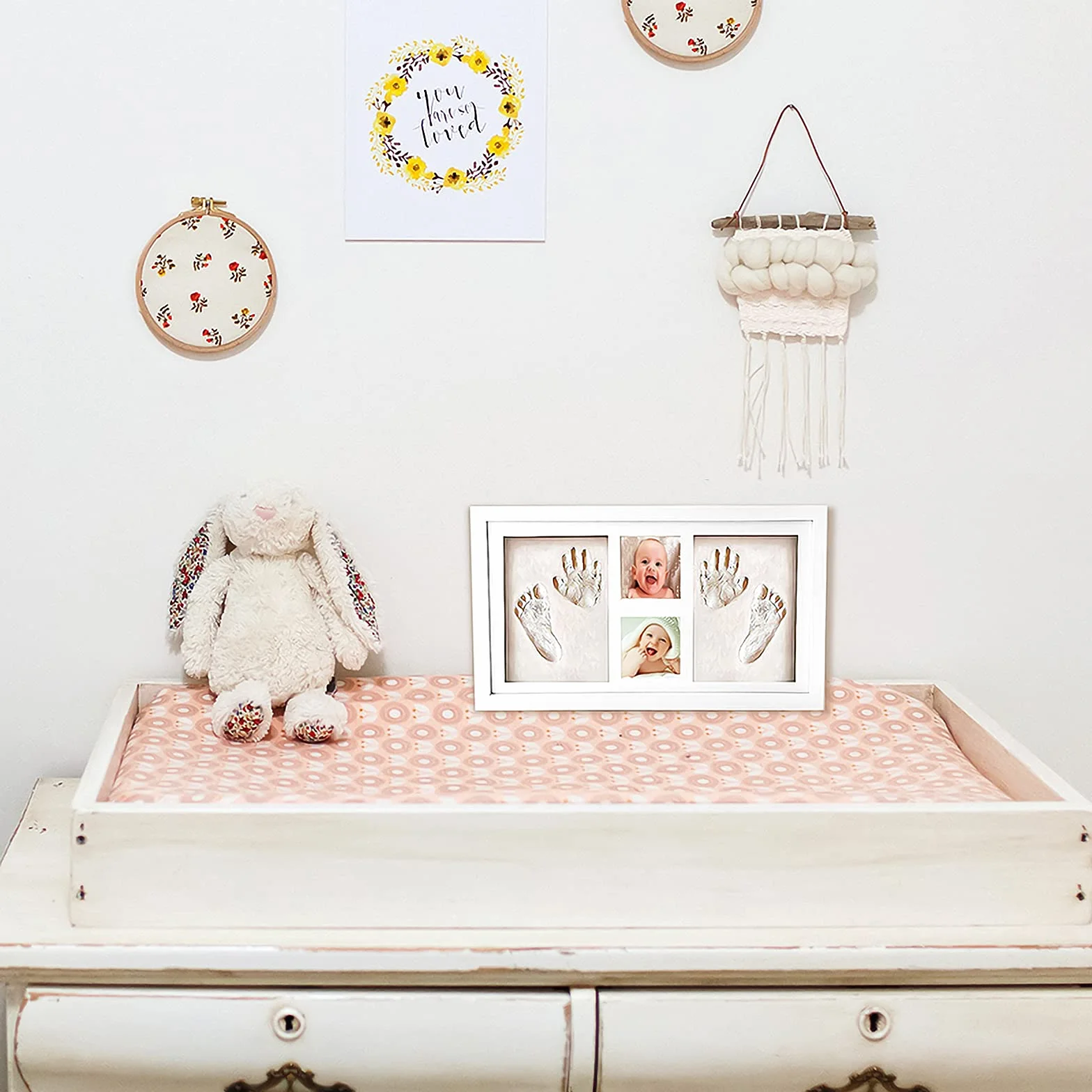 Kit de marco de fotos para huellas de manos y pies de bebé para niños y niñas recién nacidos, kit de huellas de bebé, arcilla de impresión segura para moldear con un marco de madera de primera