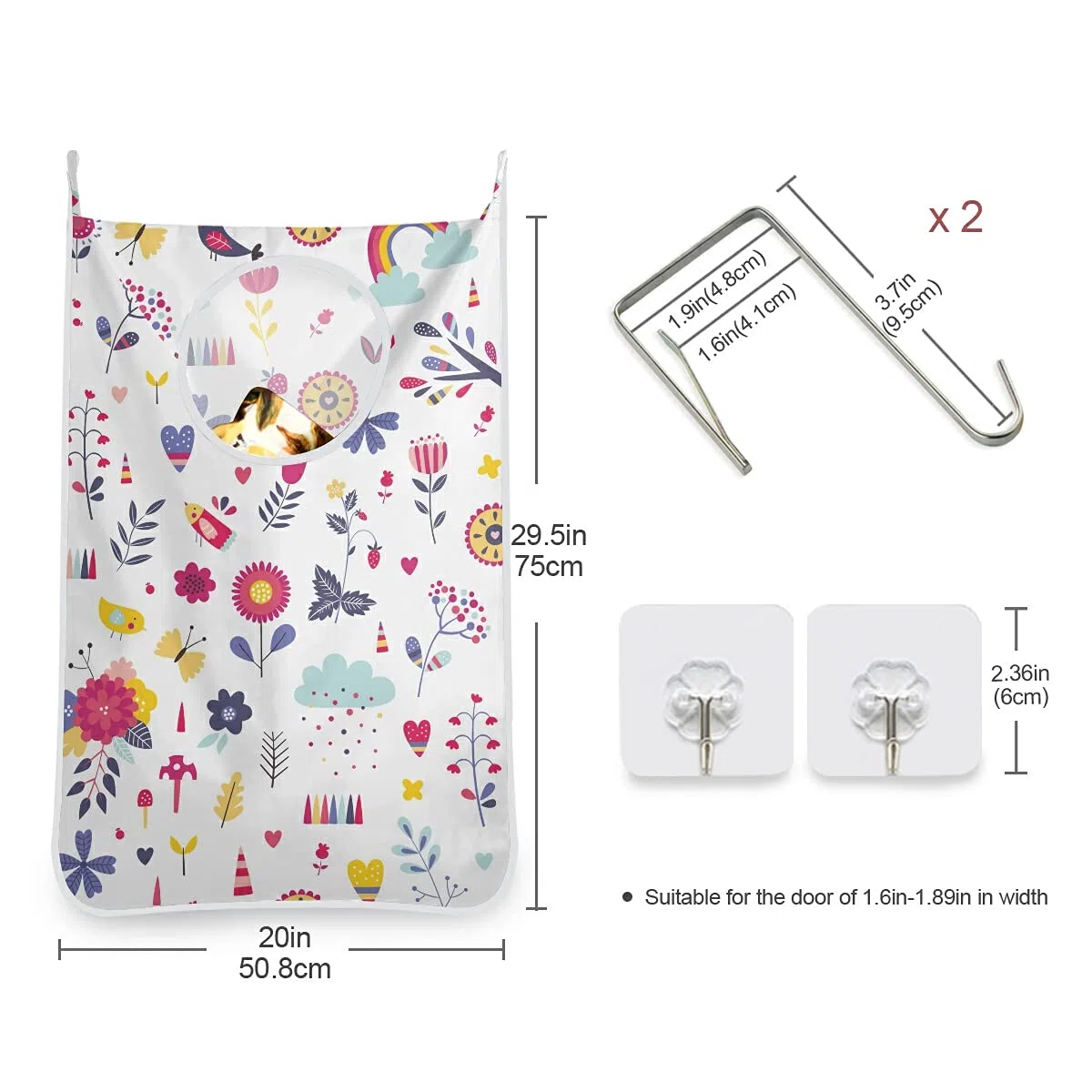 Bolsa para ropa sucia, para niños, con ganchos para la pared, diseño de flores y flores