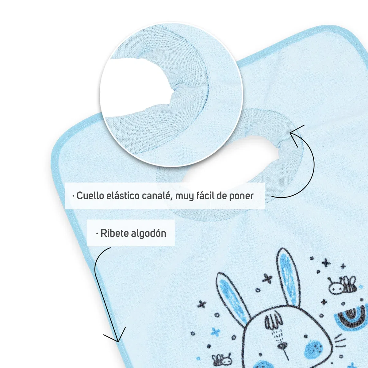 Ti TIN Pack de 4 Baberos Impermeables con Cuello Elástico - Extra Suaves y Absorbentes - Baberos con Forro Impermeable - Fácil de Lavar y Apto para Secadora - Para Bebés +12 Meses y Guardería