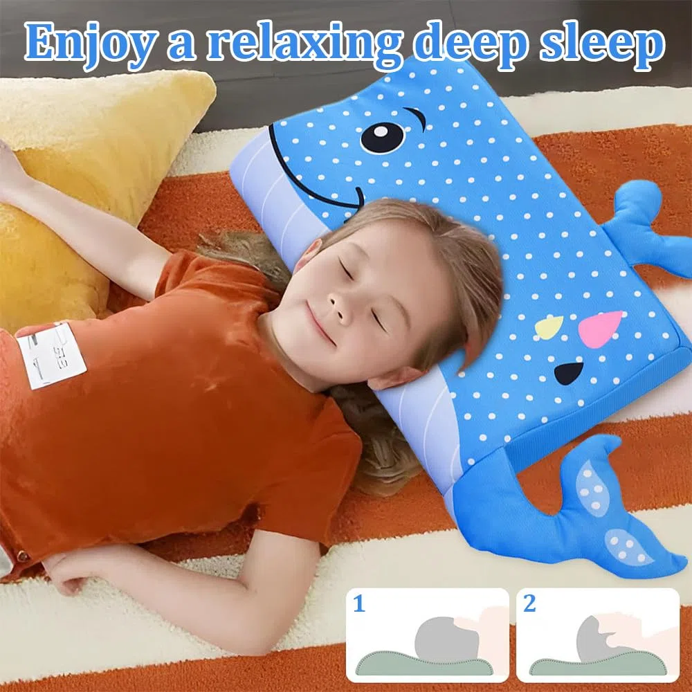 Almohada para Niños, 46 x 26cm Almohada para Bebe con Funda de Almohada, Suave y Transpirable para un Sueño Seguro, Espuma Viscoelástica, para Niños Mayores de 2 Años (Ballena)