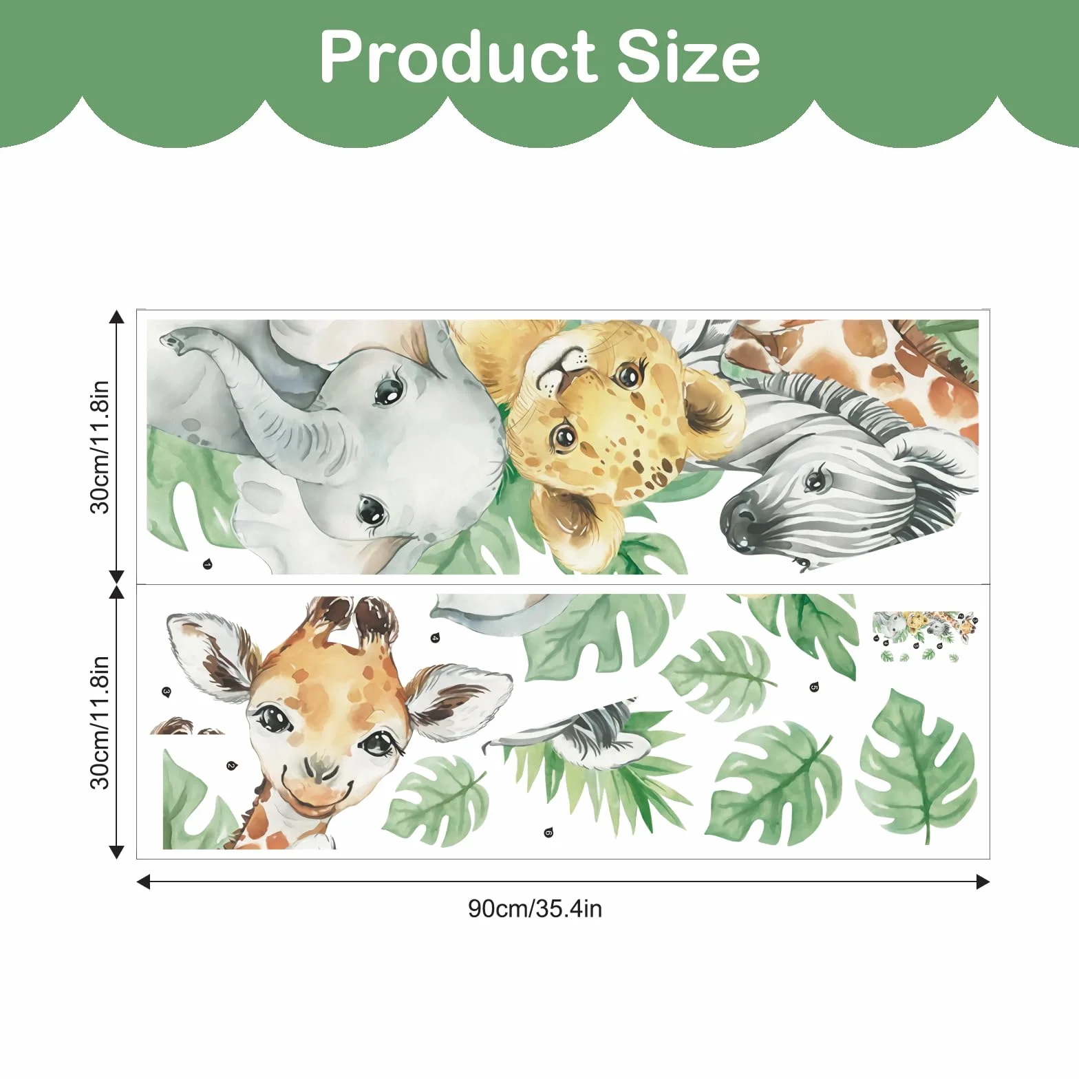 Pegatinas de Pared Animales de la Jungla Jirafa Cebra Hojas Verdes Vinilos Decorativos para Bebé Habitación Guardería