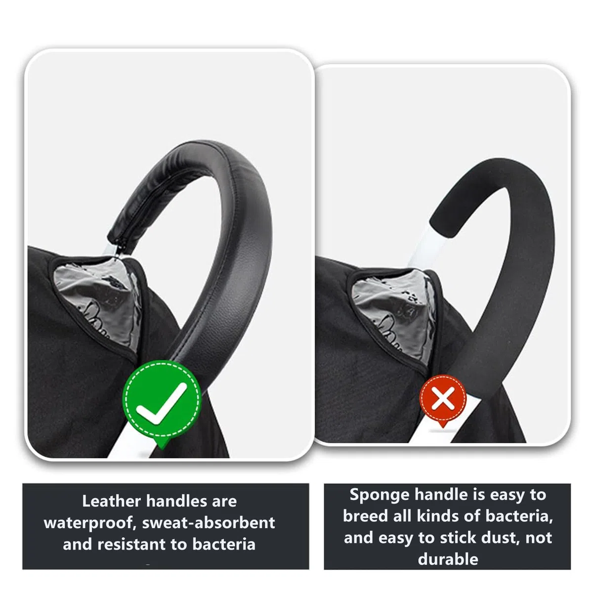 2 Piezas Funda Manillar Carro Bebe Universal, Funda Manillar Carro Bebe, Funda para Cochecito de Cuero PU, Cochecito Funda Manilla, con Cremallera, para La Mayoría de Los Cochecitos