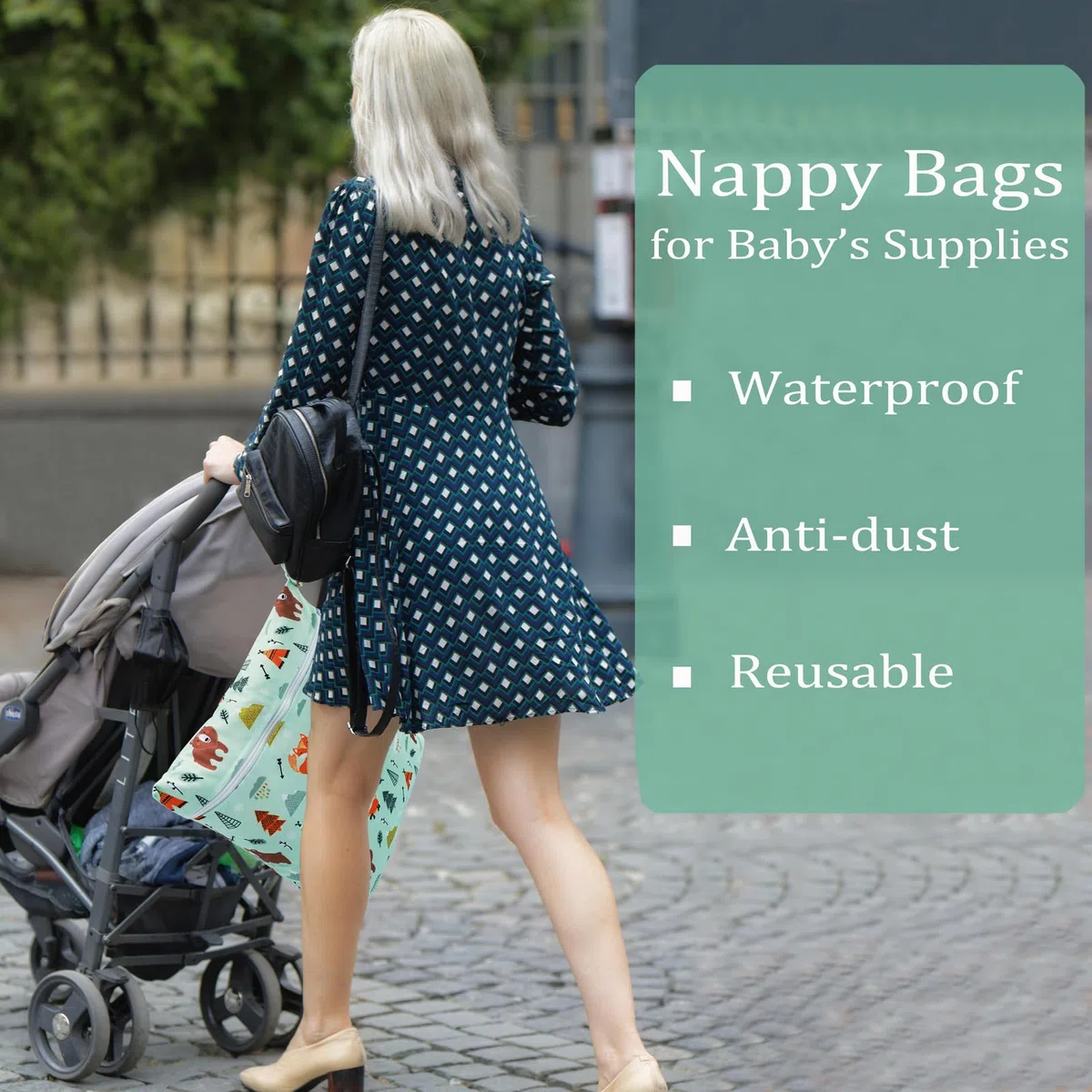 Bolsas Pañales Impermeables, 3 PCS Bolsa Muda Bebe, Wetbag Portátil para Mamá, Organizador de Colgar de Maquillaje Viaje Playa Piscina, Wet Bag de Tela Reutilizable Lavable (Oso Verde)
