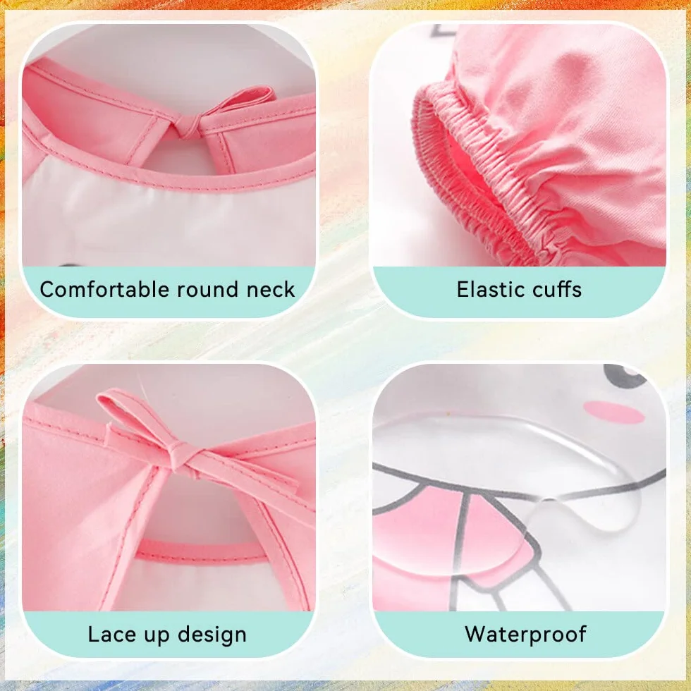 Baberos Bebe Impermeables, babero con mangas, Pack de 2 baberos de manga larga con bolsillo recoge comida, delantal para niños de 2 a 4 años, resistente a manchas y olores, azul y verde