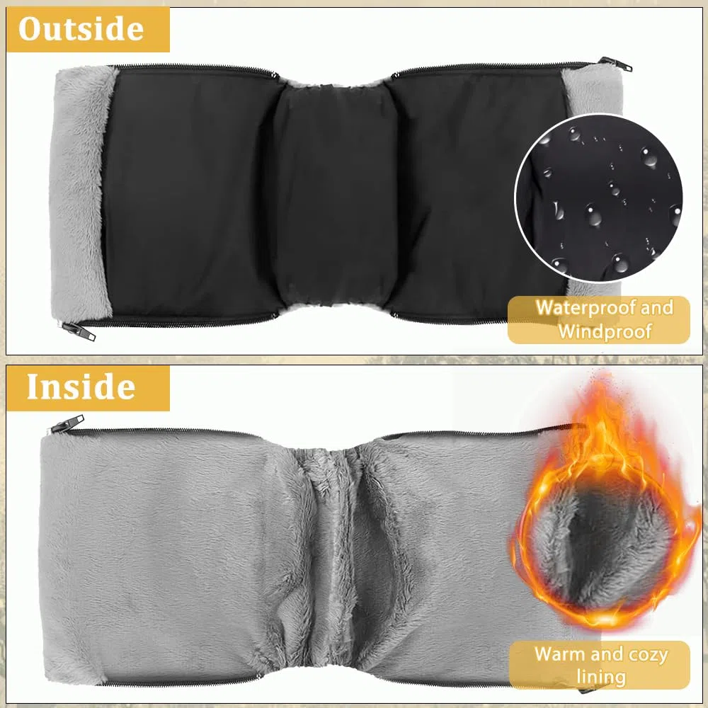 Guantes calentadores de manos para cochecito, manguito con forro polar, impermeable y cortavientos - 18 * 26cm(Zip)