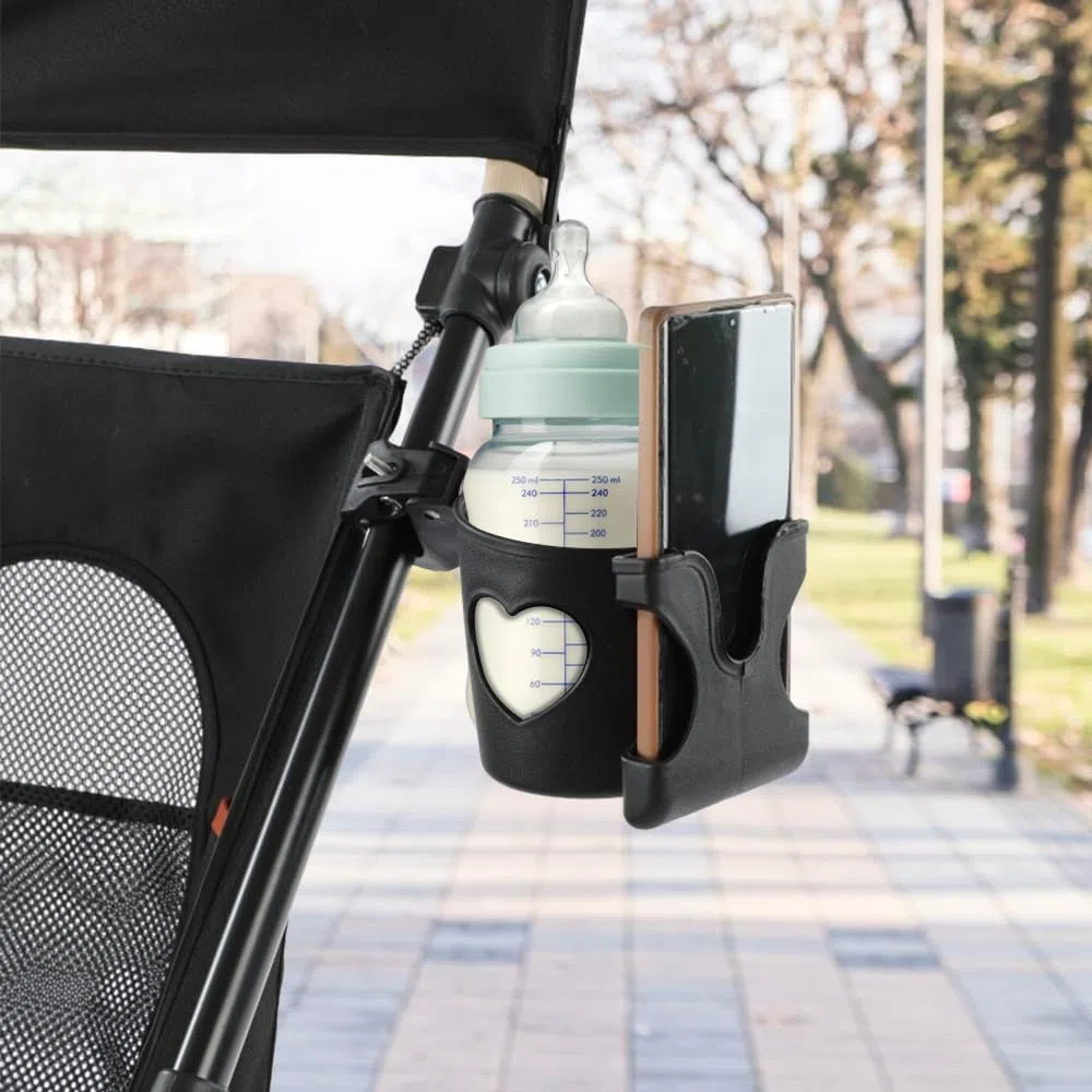 Portavasos para Carrito de Bebé con 2 Ganchos, Rotación de 360 Grados para Bicicleta, Diseñado con Gran Calibre (Negro)