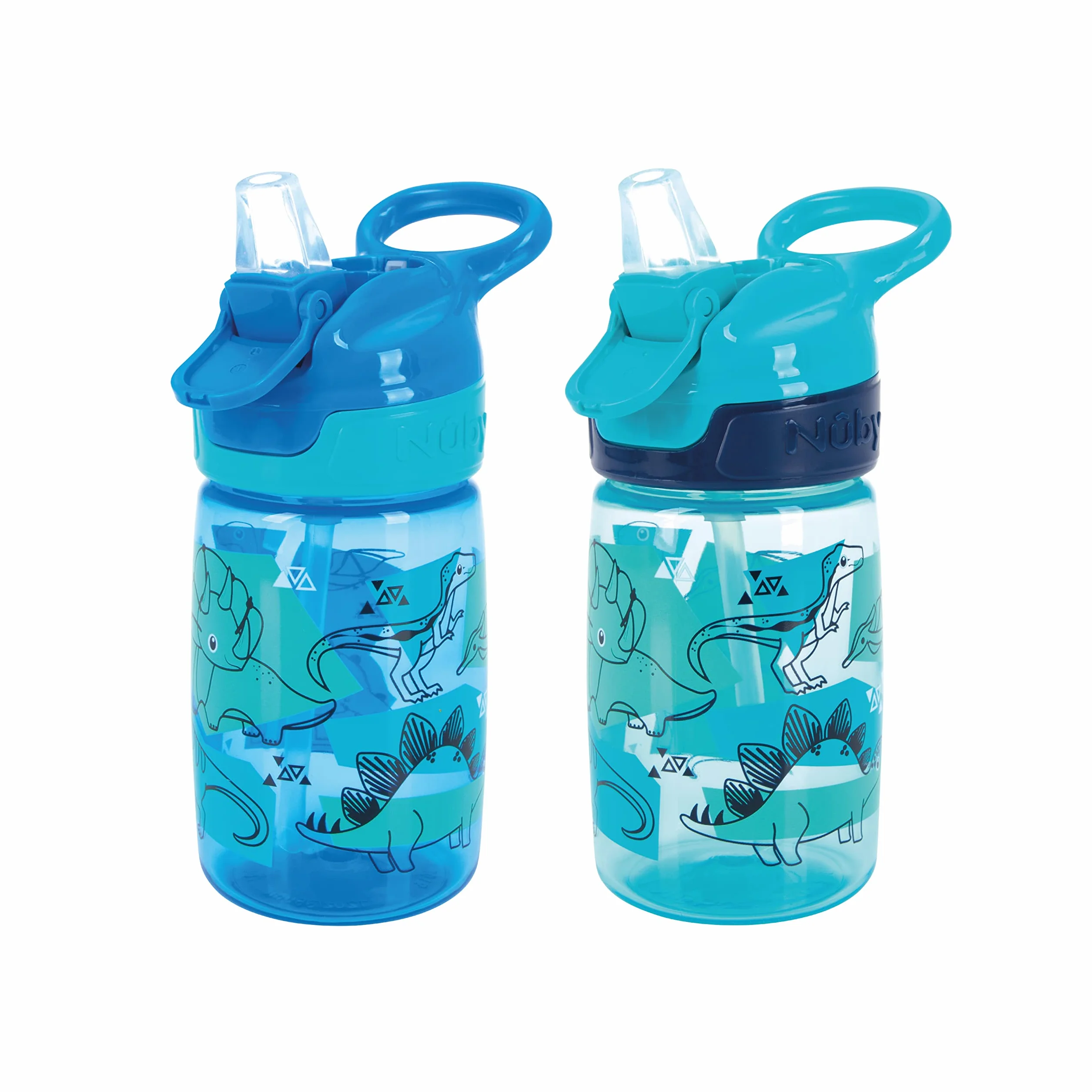 Nuby - Incredible Gulp Vaso De Aprendizaje Bebe Antiderrame - Botella Agua Bebe 360ml Con Asa Y Boquilla Suave - Vaso Antifugas con Motivos De Dinosaurios - Pack x2 - Apto Desde +18 Meses