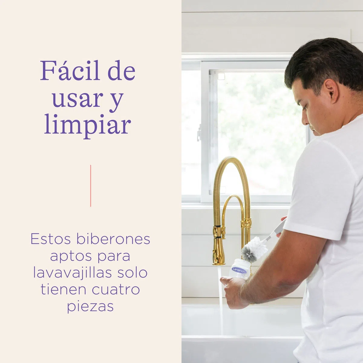 Biberón de Cristal de Lansinoh para Leche Materna con tetina simuladora del pezón, flujo medio, 240 ml/1 Ud., lila/transparente (77250)