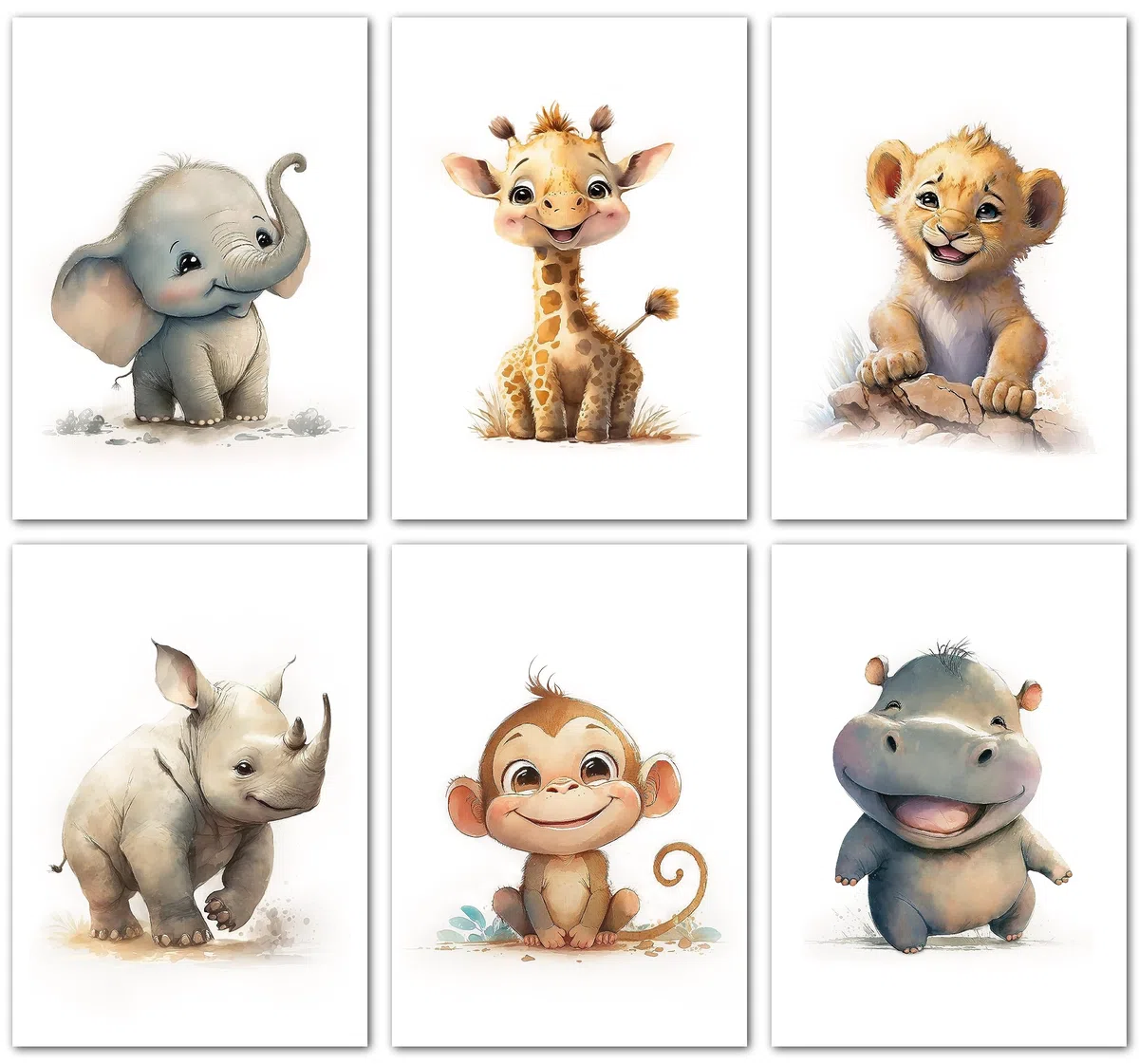 LAVEMA Laminas Decorativas animales felices del safari africano - Infantiles para Cuadros Habitacion Bebe, Niño, Niña - decoracion para cuarto de bebe - 6 Posters 21x30 cm SIN Marco