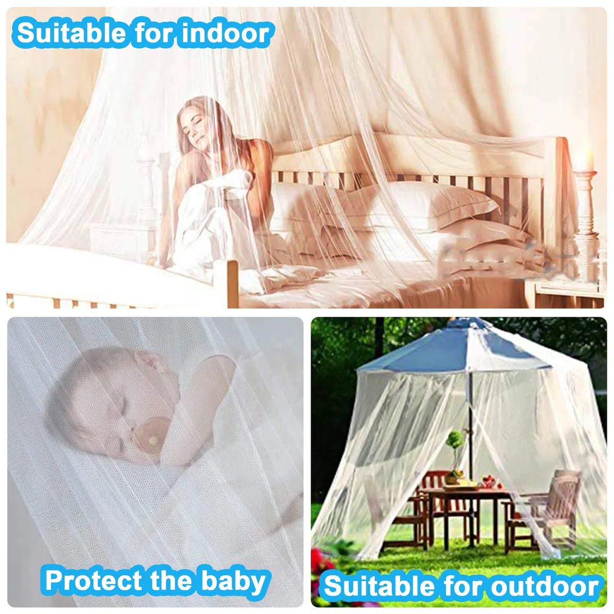 Mosquitero Cuadrados, Mosquitera Cama, Mosquitera Camas Matrimonio, Mosquitero Cuadrados para Interior y Exterior, Protección Repelente contra Insectos, para el Hogar o de Vacaciones (Blanco)