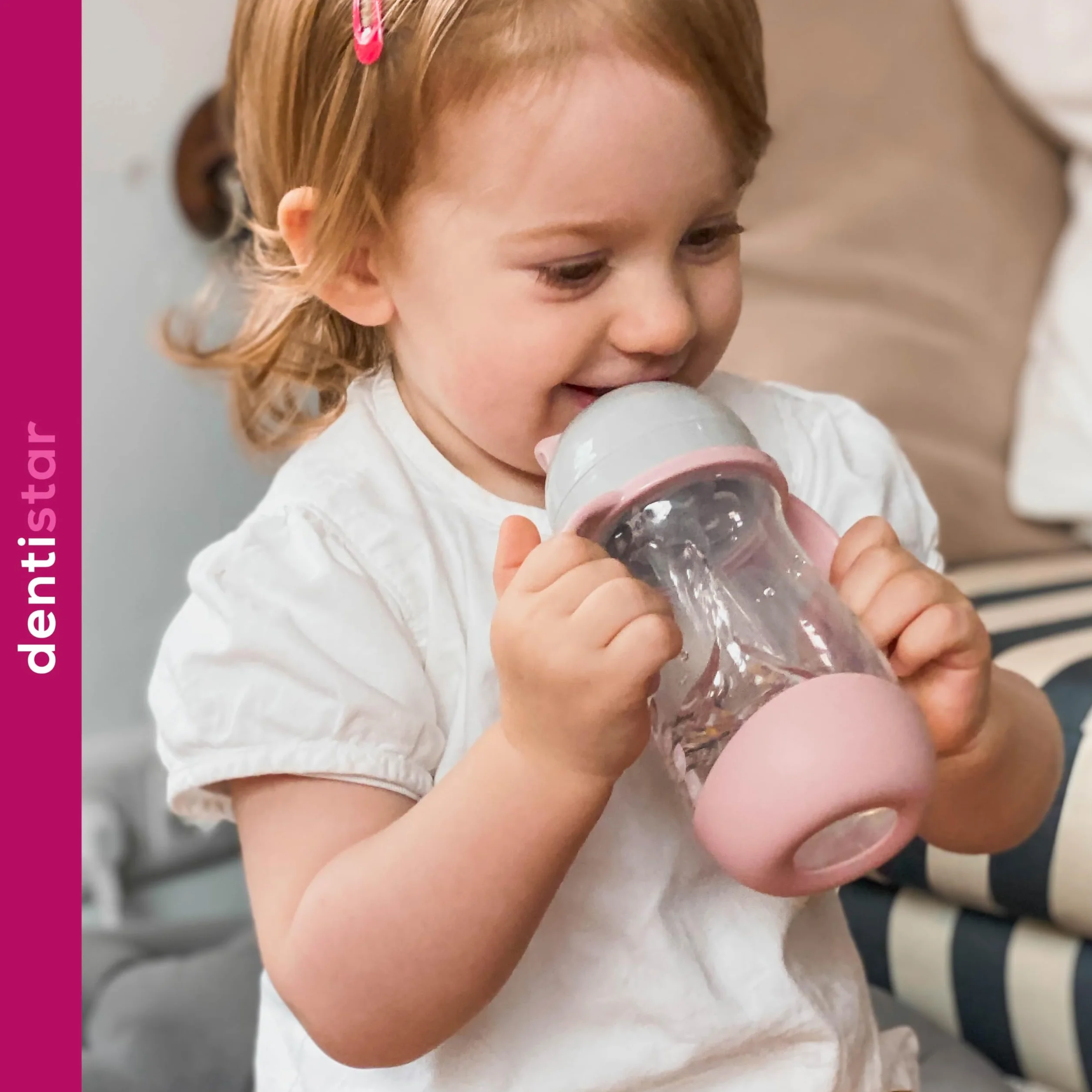 Dentistar Taza infantil hermética con pajita móvil, 260 ml – Biberón antigoteo para niños a partir de 6 meses – Vaso con asas antideslizantes y con cepillo de limpieza – Sin BPA - Menta