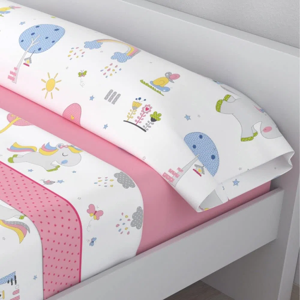 HM'S HOME'SECRET Juego de sábanas Infantiles Verano de Microfibra Transpirable Mod. Unicornio (Cama de 90 cm (90_x_190/200 cm))