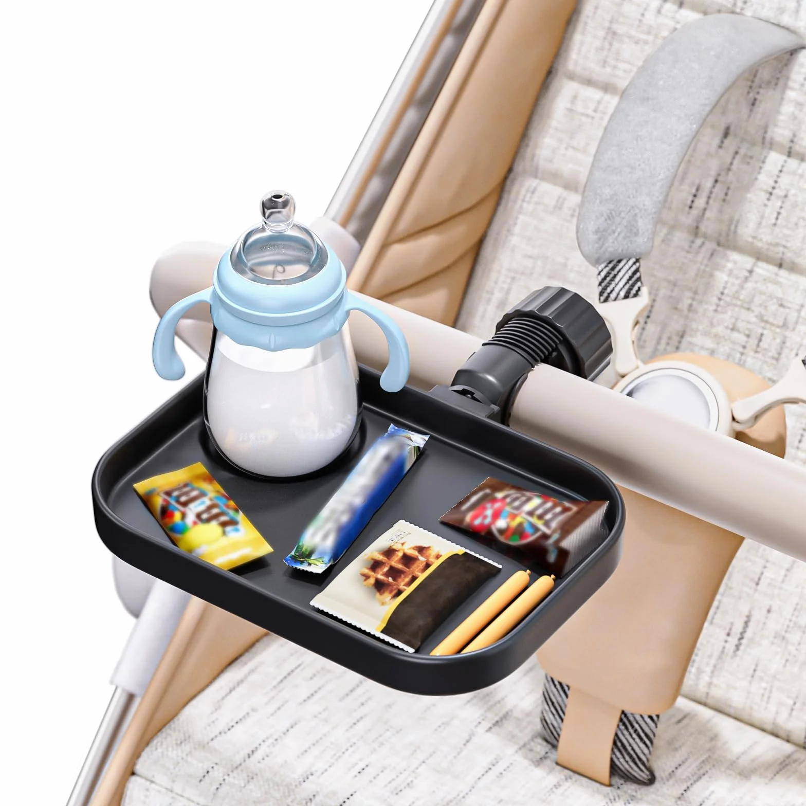 KDD Universal Bandeja de bocadillos Cochecito, 2-1 Bandeja para Cochecito con Portavasos, Accesorio para Bandeja Organizadora, Compatible con Carrito de la Compra Uppababy, Baby Jogger, Britax, Bob