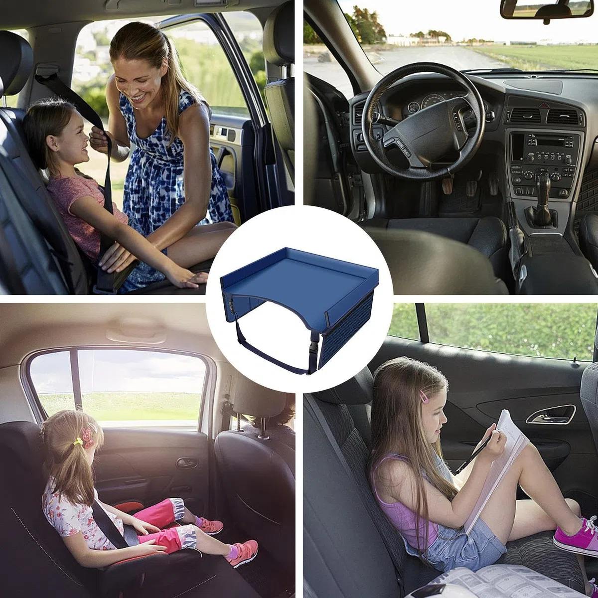 Mesa de viaje para niños - Bandeja para la rodilla, bandeja para aperitivos, asiento trasero para coche, avión, tren de viaje, mesa de viaje para viajes largos para niños, asiento de coche con