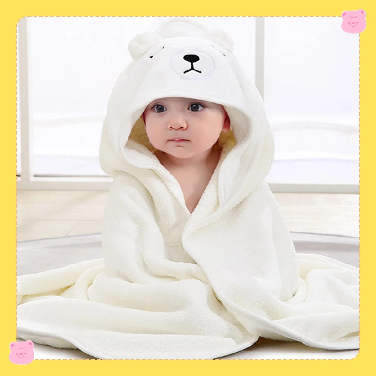 2 toallas de bebé con capucha, 80 x 80 cm, toalla con capucha para bebés, bonita forma de animal, oso blanco y león amarillo, para baño de bebé, unisex