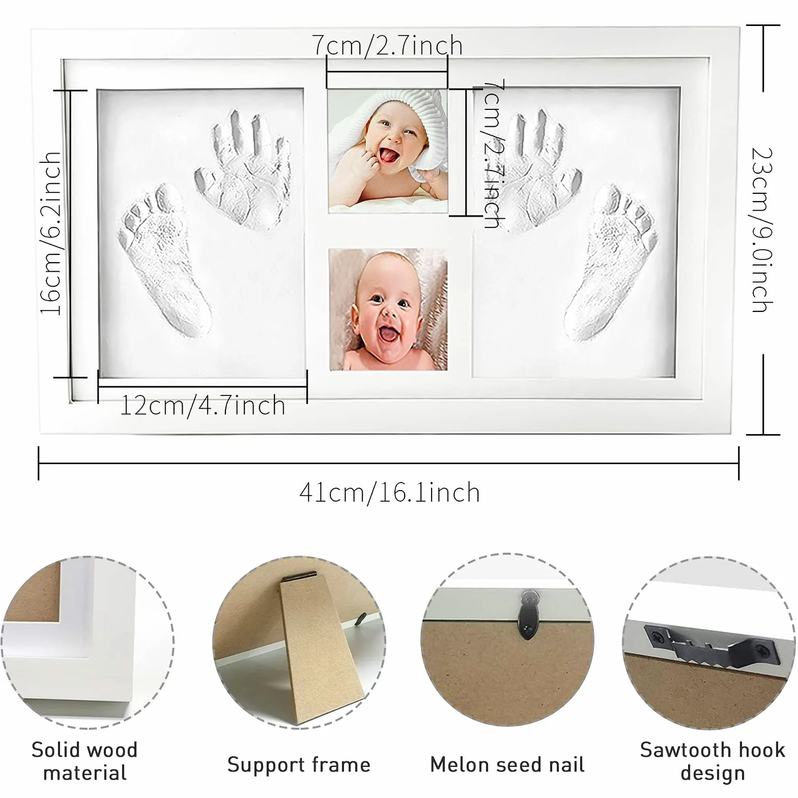 Kit de marco de fotos para huellas de manos y pies de bebé para niños y niñas recién nacidos, kit de huellas de bebé, arcilla de impresión segura para moldear con un marco de madera de primera