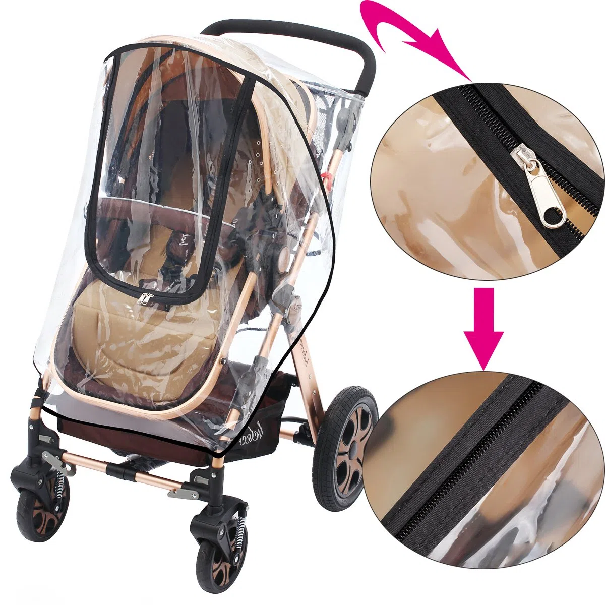 Burbuja de Lluvia Protector Cubierta contra Lluvia y Viento Impermeable para Silla de Paseo de Bebé y Carrito con una Bolsa Organizadora de Malla para Guardar Cosas