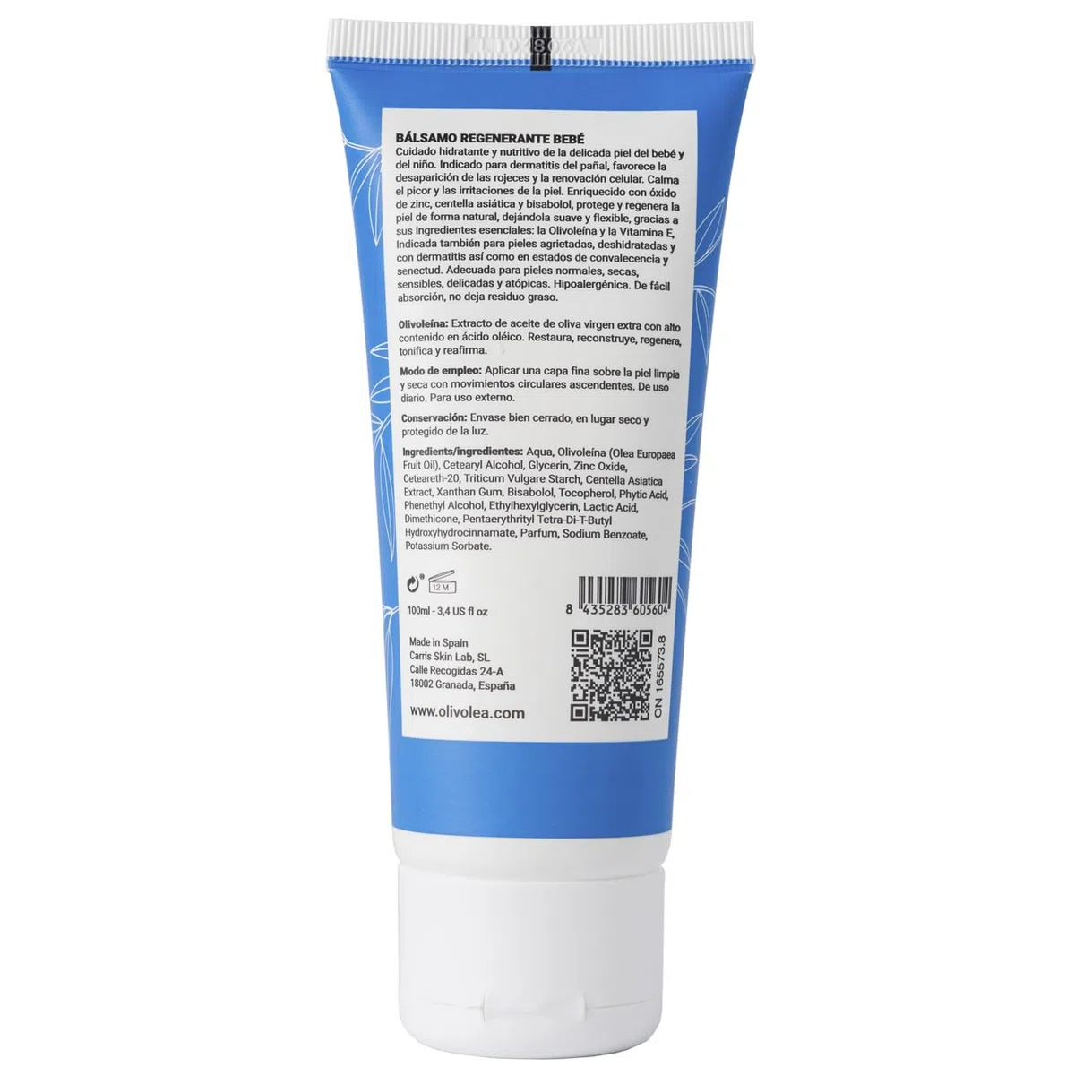 Olivolea Bálsamo Regenerante Bebé - Crema Pañal Protectora con Óxido de Zinc y Centella Asiática - Hipoalergénica, Apta para Piel Atópica y Sensible - Uso Desde el Nacimiento -100 ml