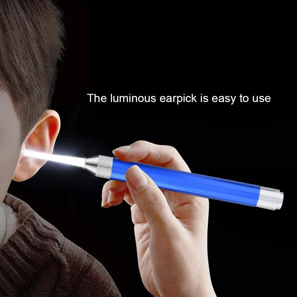 Fdit Socialme-EU Retirada de Cera Retirada de Acero Inoxidable Pinza Luminosa Selección de Orejas para Bebé Niño Juego de Limpieza de Orejas(Azul)